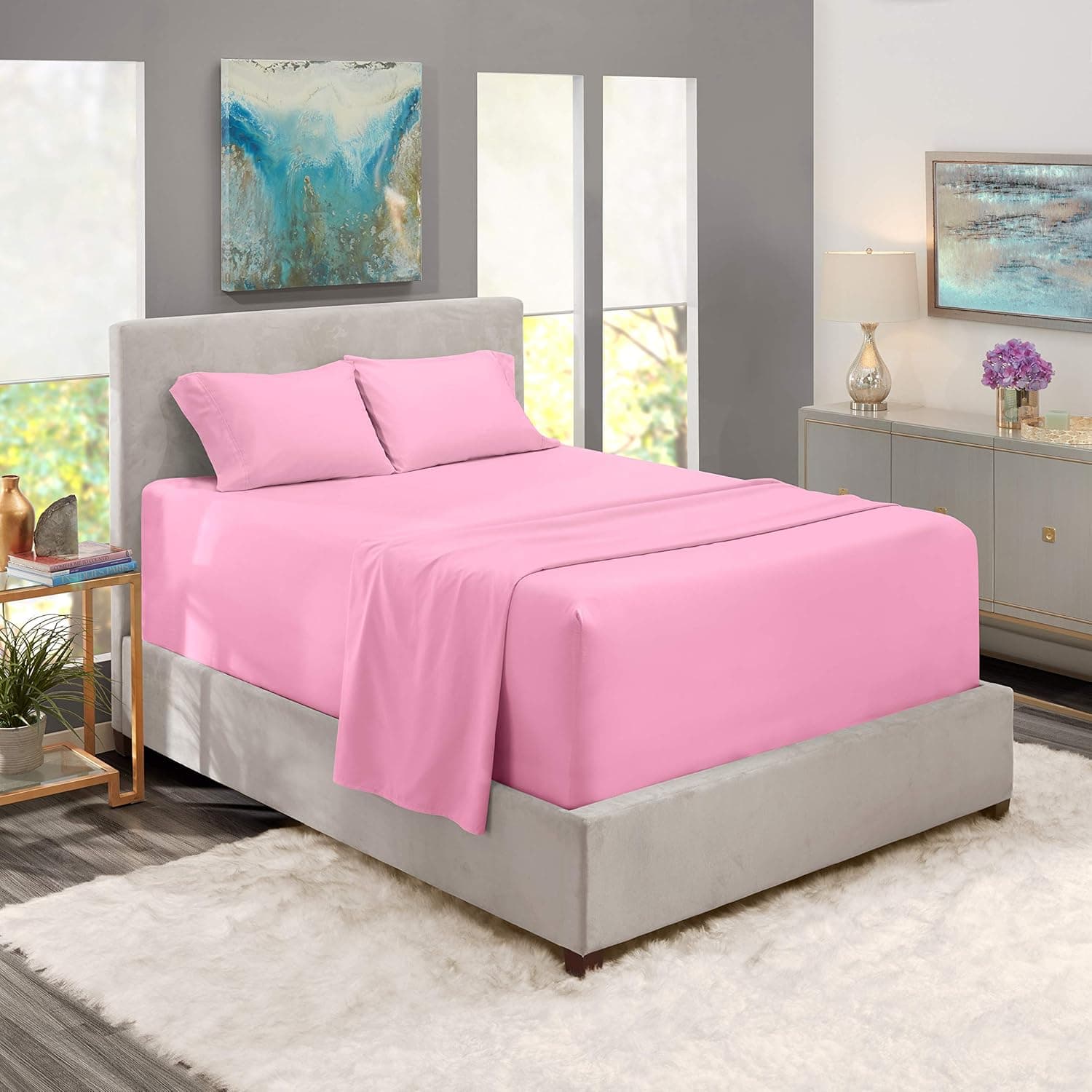 nestl Extra Deep Pocket Fitted Sheet - Ultra Deep Pocket Bed Sheet Set – Super Deep Pocket 4 Piece Set - Extra Deep Fitted Sheets - 60 x 80 inches - Extra Deep Pocket Queen Size Sheets – Lilac