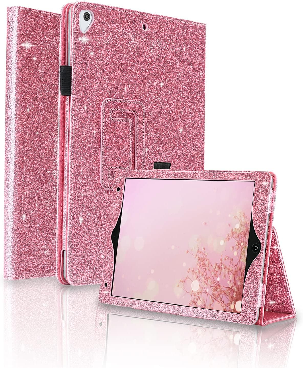 FS FANSONG iPad 9.7 case, Glitter iPad Air 2 Case Auto Sleep/Wake Function Slim Leather Shiny iPad 6th/5th Generation Case with Pen Holder for iPad 9.7 2017/2018/Air 1/Air 2/Pro 2016,Pink