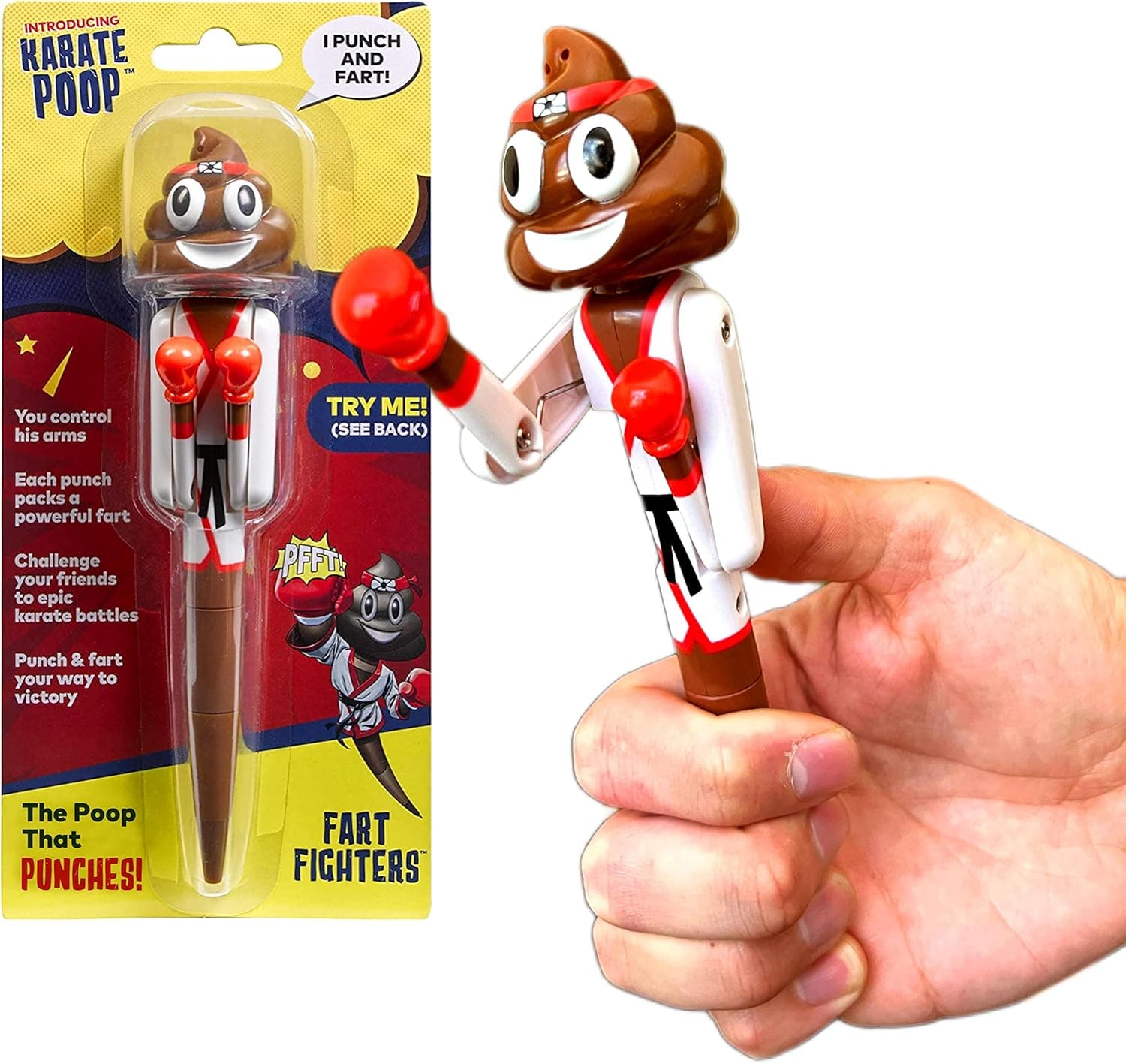 FARTING Poop KARATE Pen - PUNCHING ARMS, Easter Basket Stuffers for Teens Boys & Girls, Funny Gifts, Kids & Teens Party Supplies, Pens for Coworkers & Work Gifts, Gag Gifts for Kids, Fun Pens for Kids