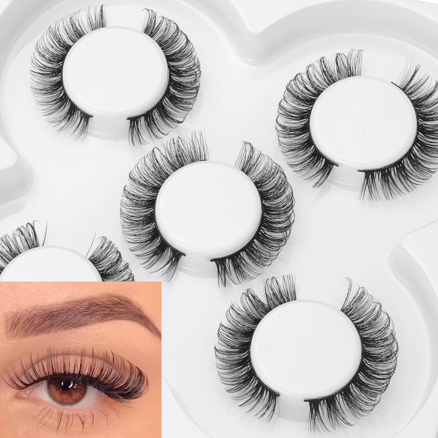 Short False Eyelashes Russian Strip Lashes Natural Wispy Mink Lashes Fluffy D Curl Curly 5 Pairs Cat Eye Fake Eyelashes Sets Pack by HeyAlice