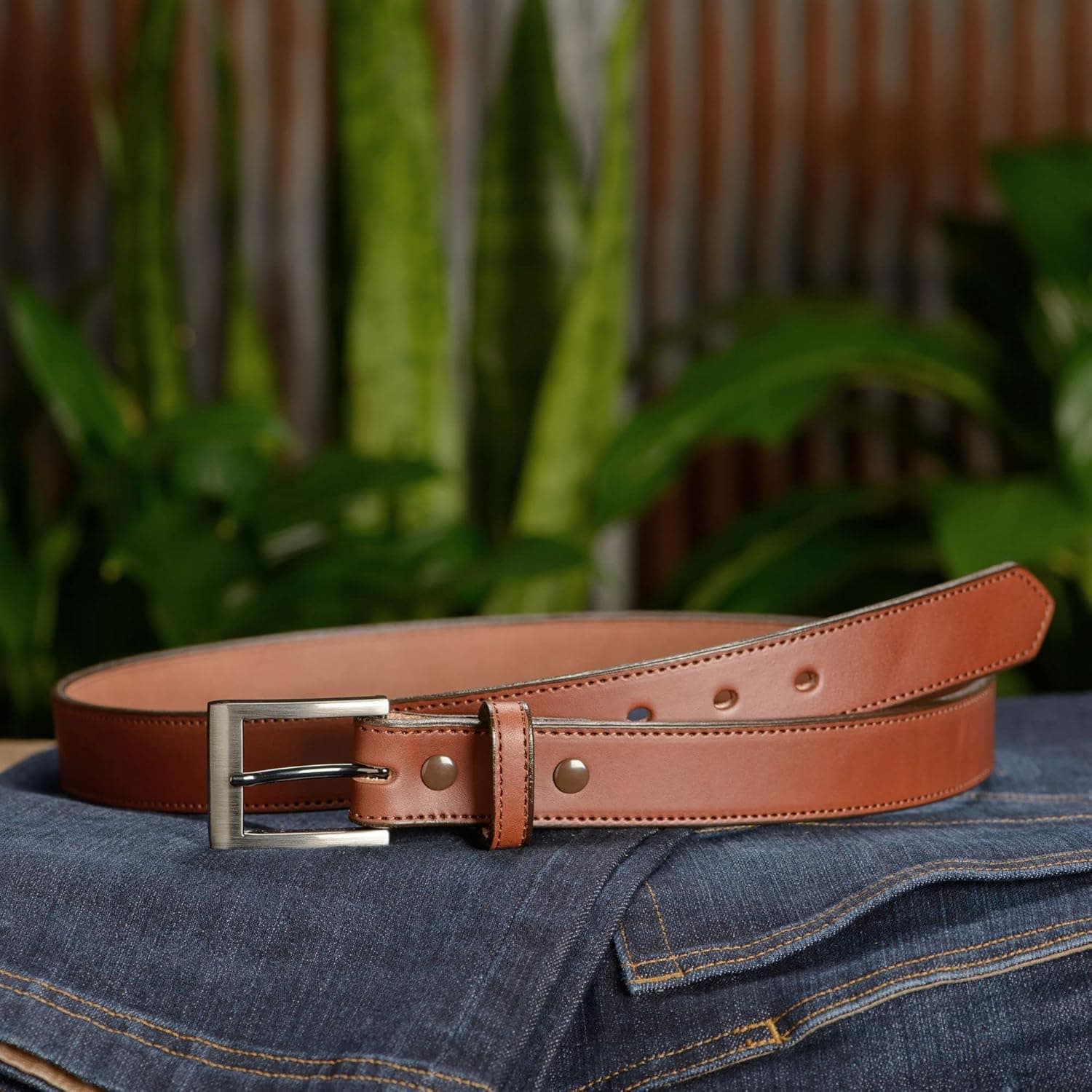 Bullhide Belts Mens Leather Belt, Genuine Full Grain Leather, Nylon Stitched Bridle Belts, 1.19" Wide, Made in the USA