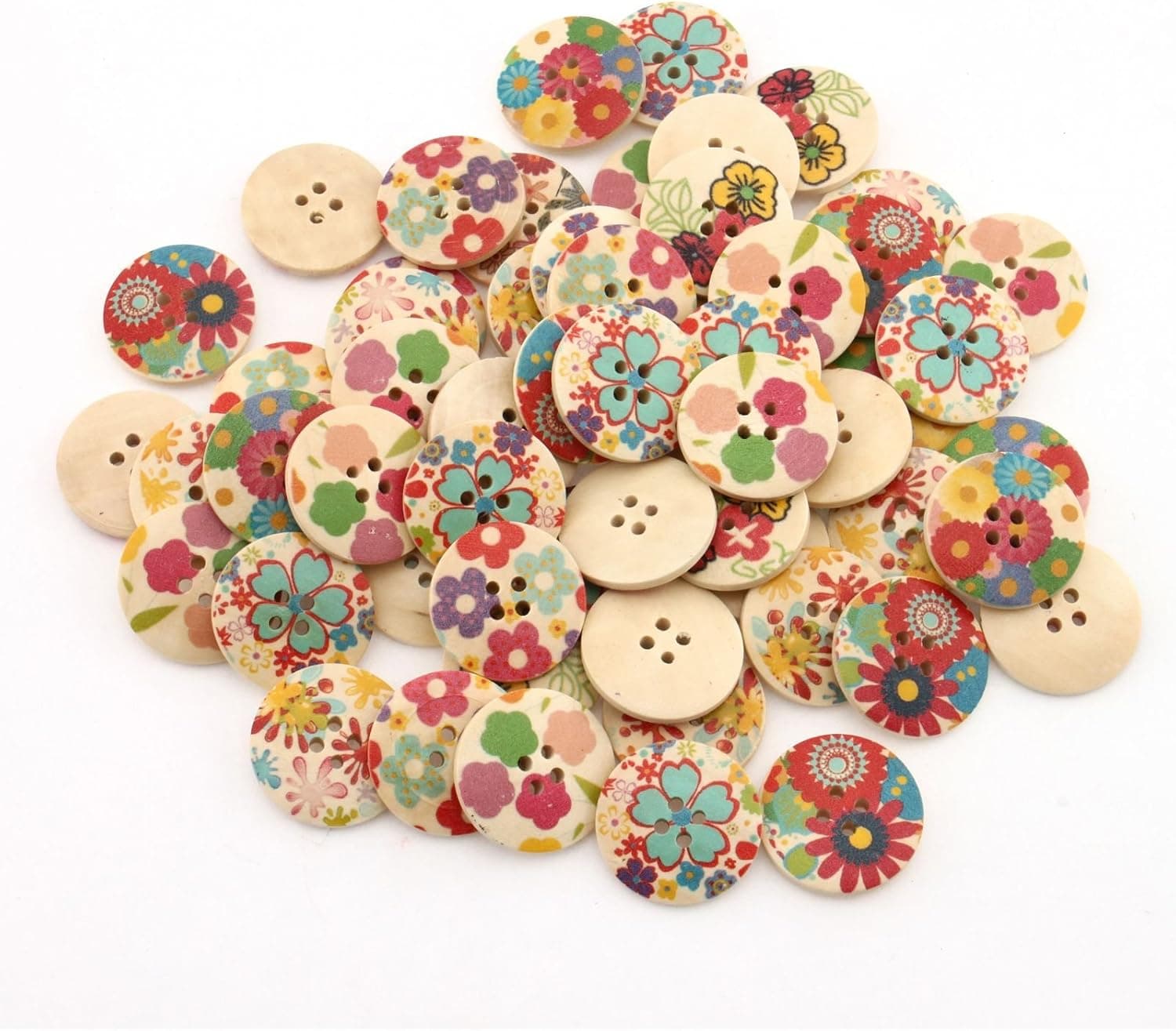 YARUIE 4 Holes Assorted Pattern Round Wooden Sewing Button Scrapbooking Bulk 24 MM Burlywood(Pack of 60)