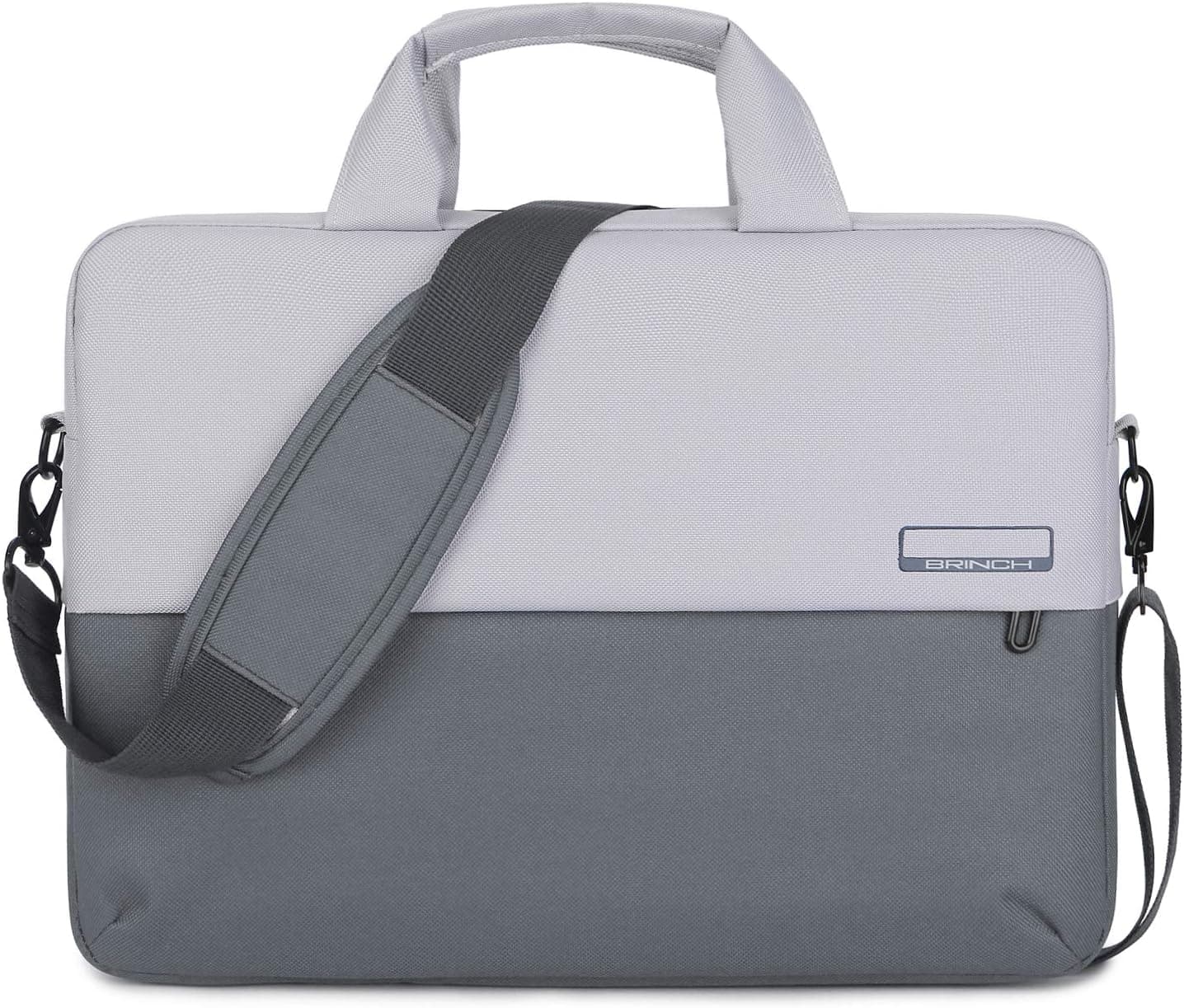 BRINCH 15.6 Inch Soft Nylon Laptop Bag Water Resistant Notebook Shoulder Messenger Bag Lightweight Business Briefcase Travel Carrying Sleeve Case w/Shoulder and Luggage Strap for Men Women, Gray