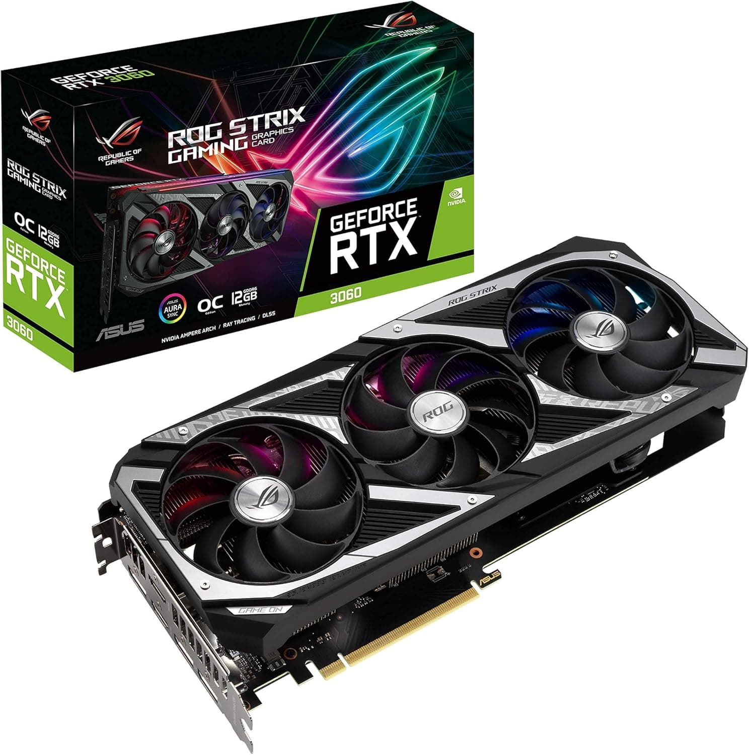 ASUS ROG Strix NVIDIA GeForce RTX 3060 OC Edition Gaming Graphics Card (PCIe 4.0, 12GB GDDR6, HDMI 2.1, DisplayPort 1.4a, Axial-tech Fan Design, 2.7-Slot, Super Alloy Power II, GPU Tweak II) (Renewed)