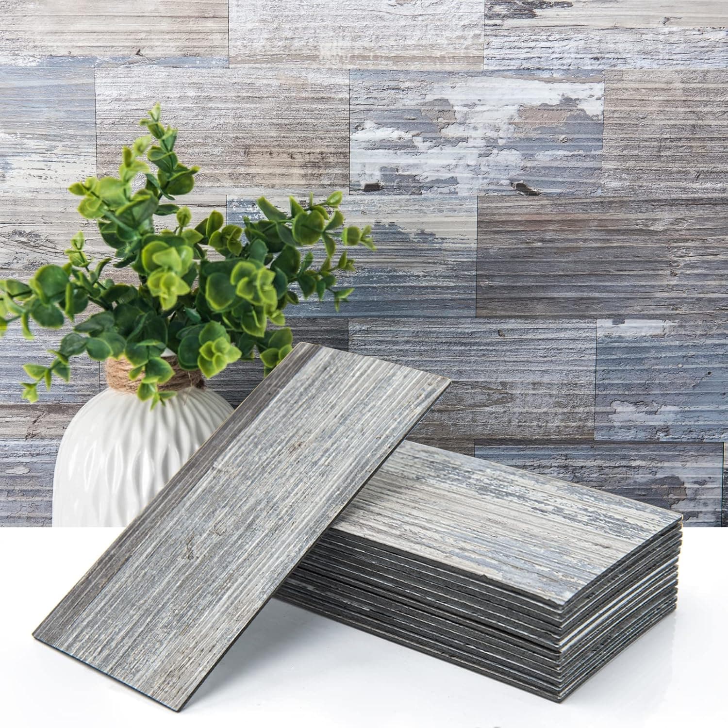 Art3d 32-Piece Peel and Stick Tile Backsplash for Kitchen Bathroom, 3in. × 6in. Stick on Subway Tile Distressed Wood Plank