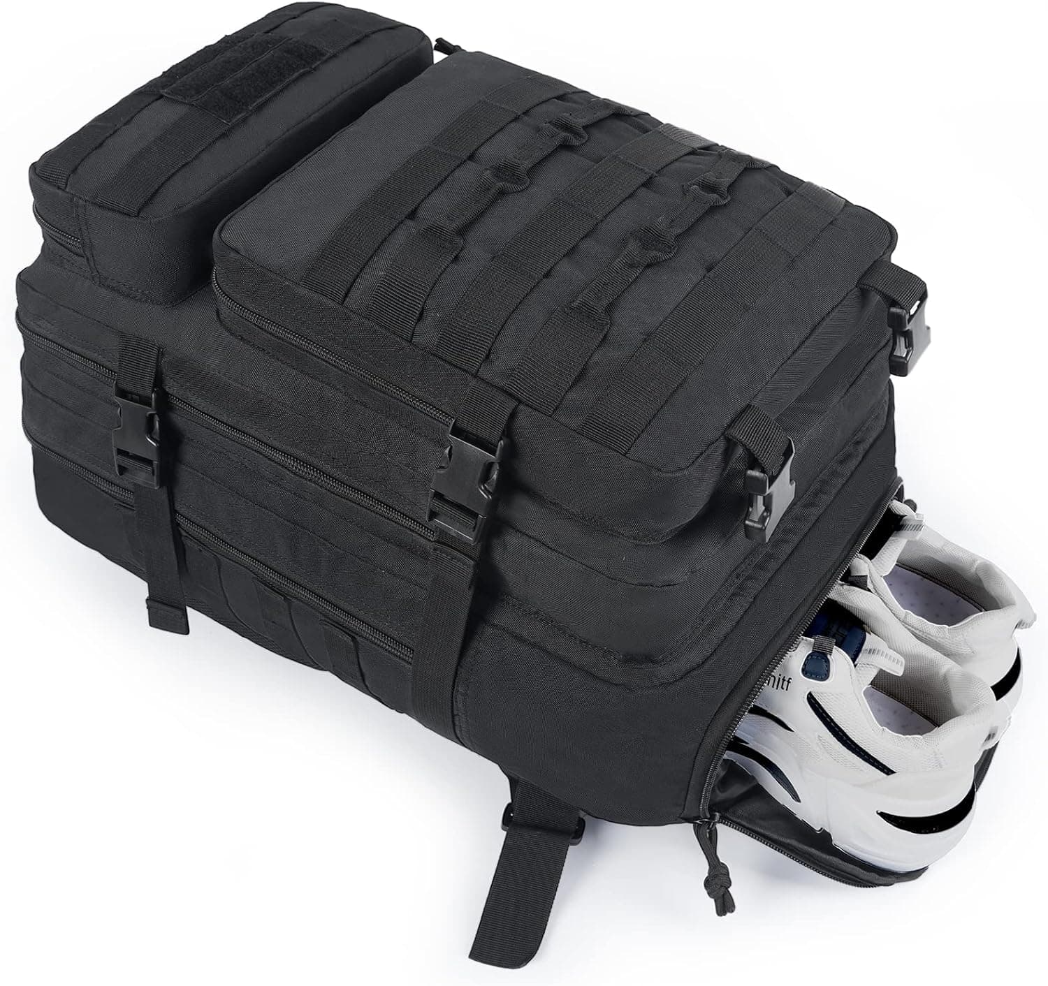 Travel Backpack with Shoe Compartment, Tactical Laptop Backpack for Men with Multi Pockets and Luggage Sleeve, Durable Military Molle Bug Out Bag for Traveling Hiking Camping Sport Outdoor, Black