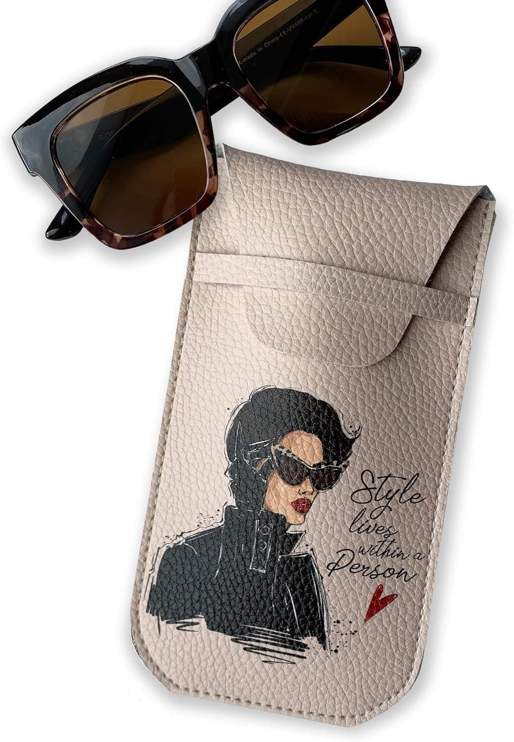 Beige Sunglasses case Eyeglass Pouch Sunglass Cover Woman Eco Leather Eyewear Holder Vegan Eco Leather Fashion Illustration