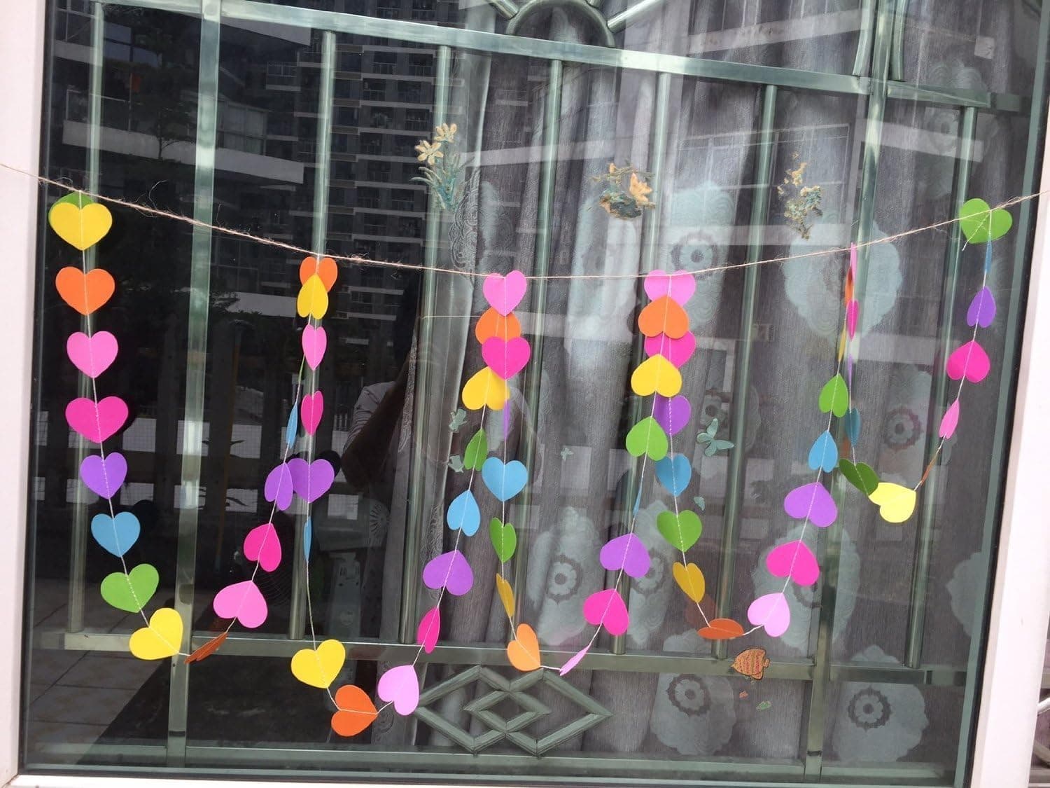 Somnr Pack of 4pcs 10-feet Colorful Party Paper Heart Garland Hanging Decoration Strings - Rainbow Color