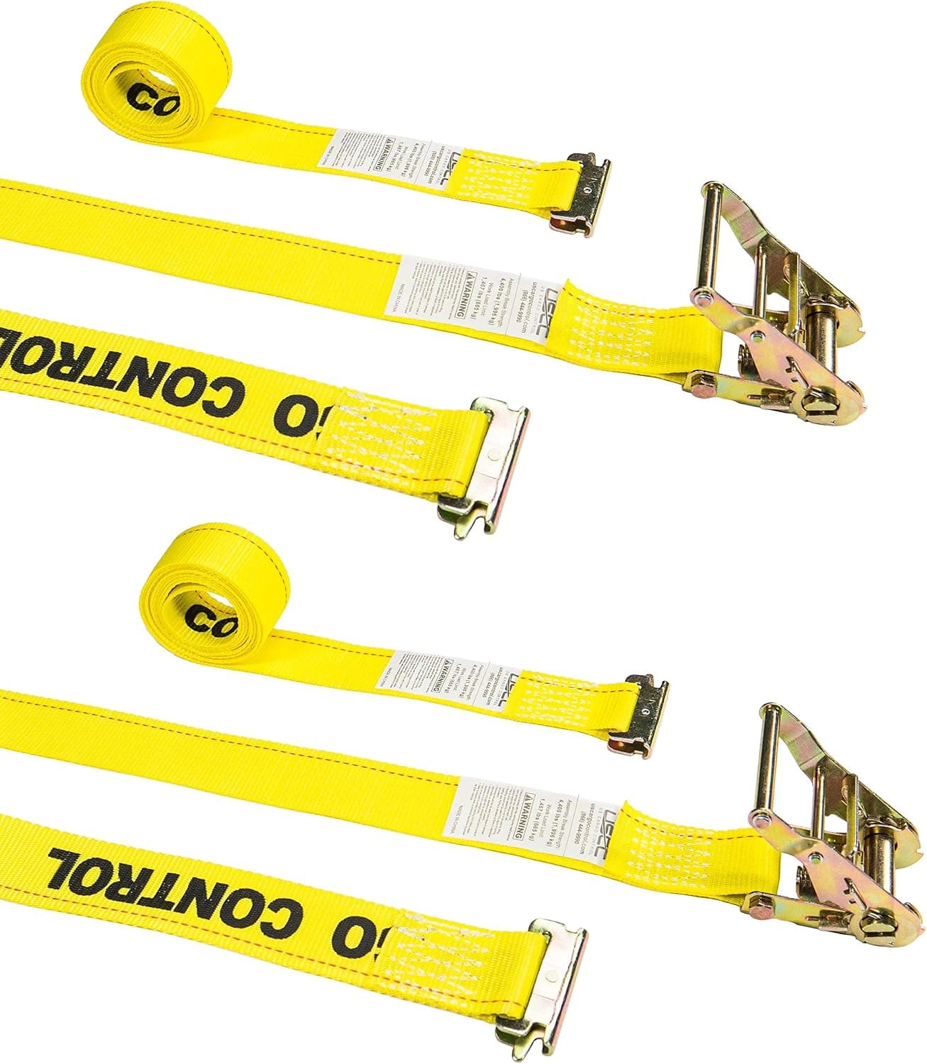 US Cargo Control 2 Inch x 12 Foot Yellow E-Track Ratchet Strap with Spring E Fittings 2 Pack