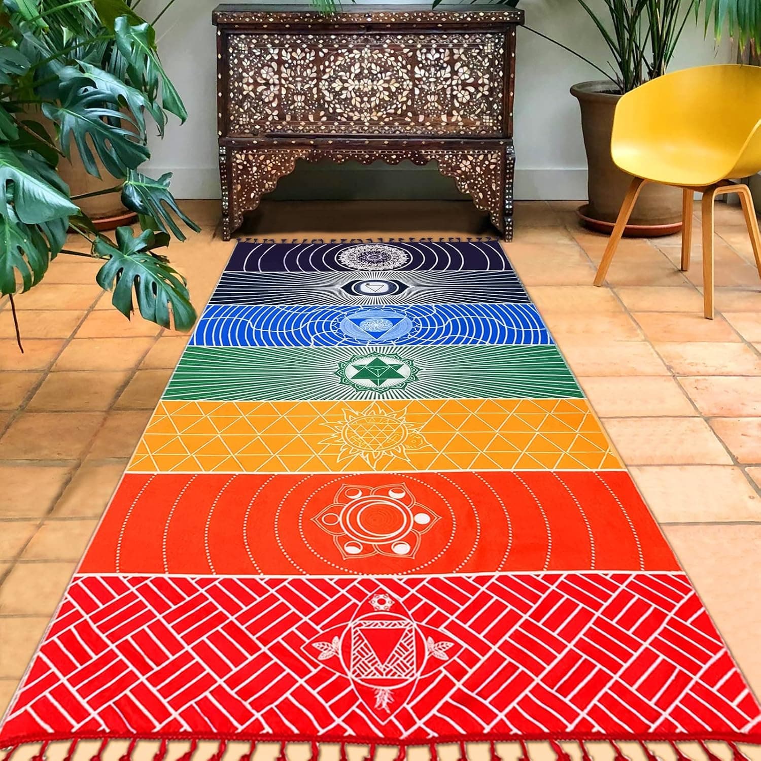 Neasyth Yoga Mat Beach Blanket Chakra Meditation Mat Yoga Rug Sunscreen Shawl Chakra Wall Tapestry Decor Boho Pilates 59 in (Polyester Fibre)