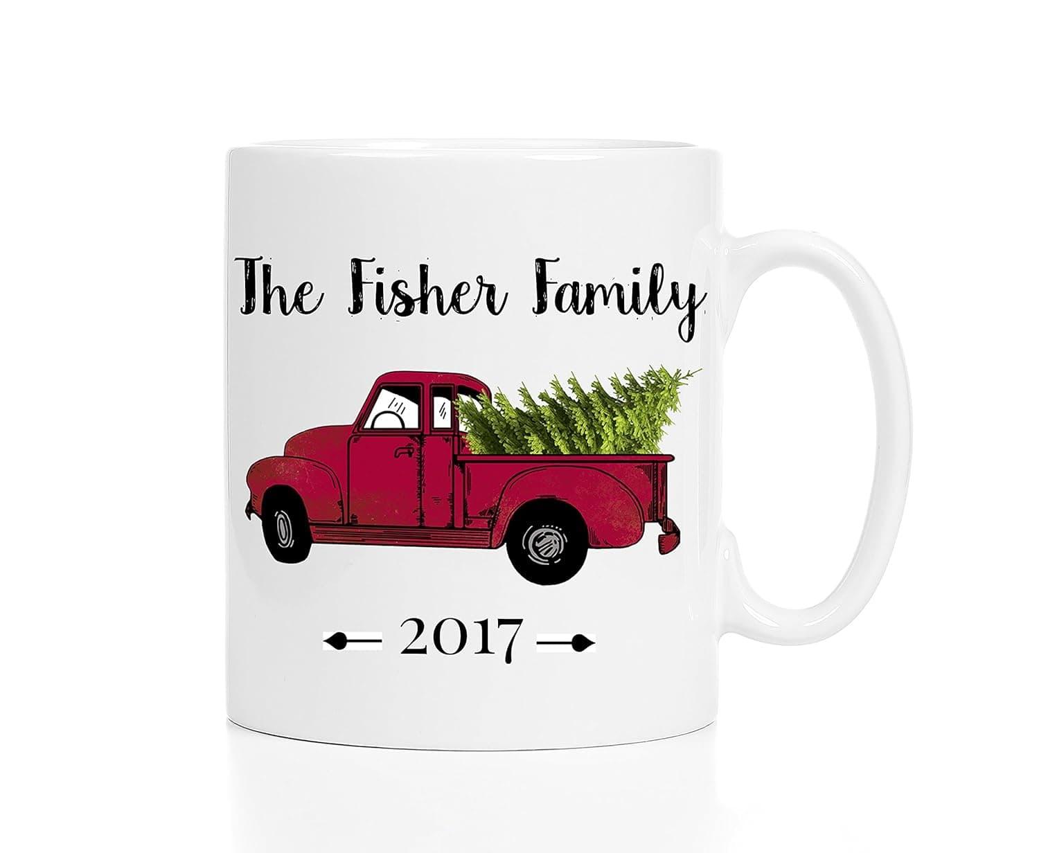 Personalized Family Name Christmas Truck Coffee Mug with Year Choice 11oz