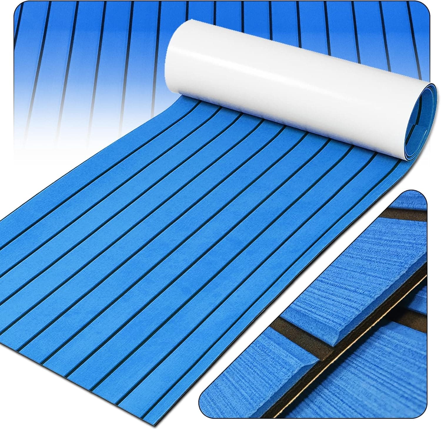 Boat Flooring EVA Foam Decking Sheet, Faux Teak Decking Mat for Boat Yacht Marine Floor Carpet/Swimming Pool Flooring Carpet Non-Slip and Self-Adhesive Pad Strong Glue 94" x 35"/23"/16"