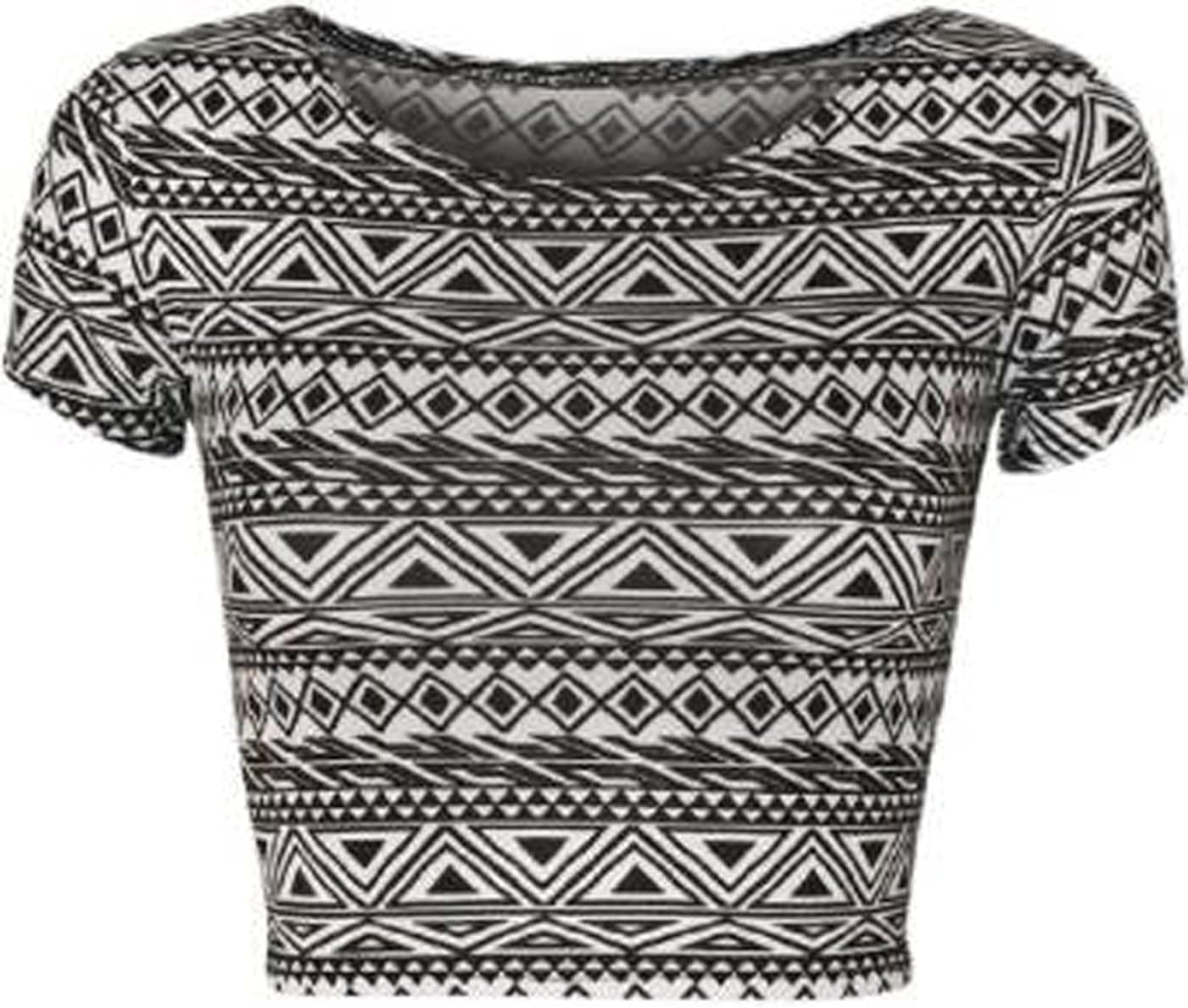 GirlsWalk Women's Tribal Aztec Print Short Stretch Cap Sleeve Vest Crop Top