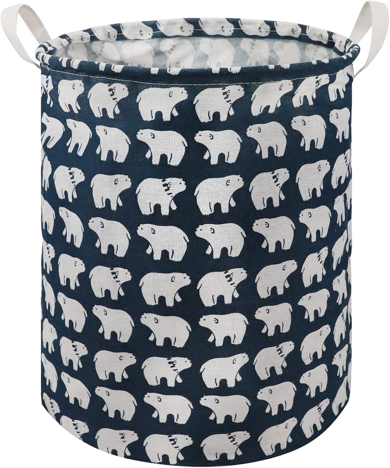 N/B Round Storage Basket Coating Organizer Foldable with Waterproof PE Hamper/Laundry Bin/Toy Collection Organizer Cartoon for Kids Cute Design (Polar bear)