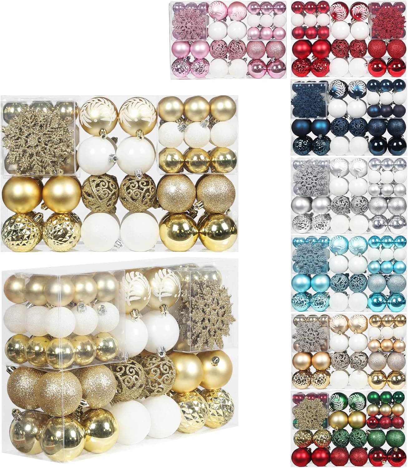 SY CRAFT 86 Pieces of Assorted Shatterproof Christmas Ball Snowflake Ornaments Seasonal Decorative Hanging Ornament Set with Hand-held Gift Package for Xmas Tree Decorations (86PCS, Gold)