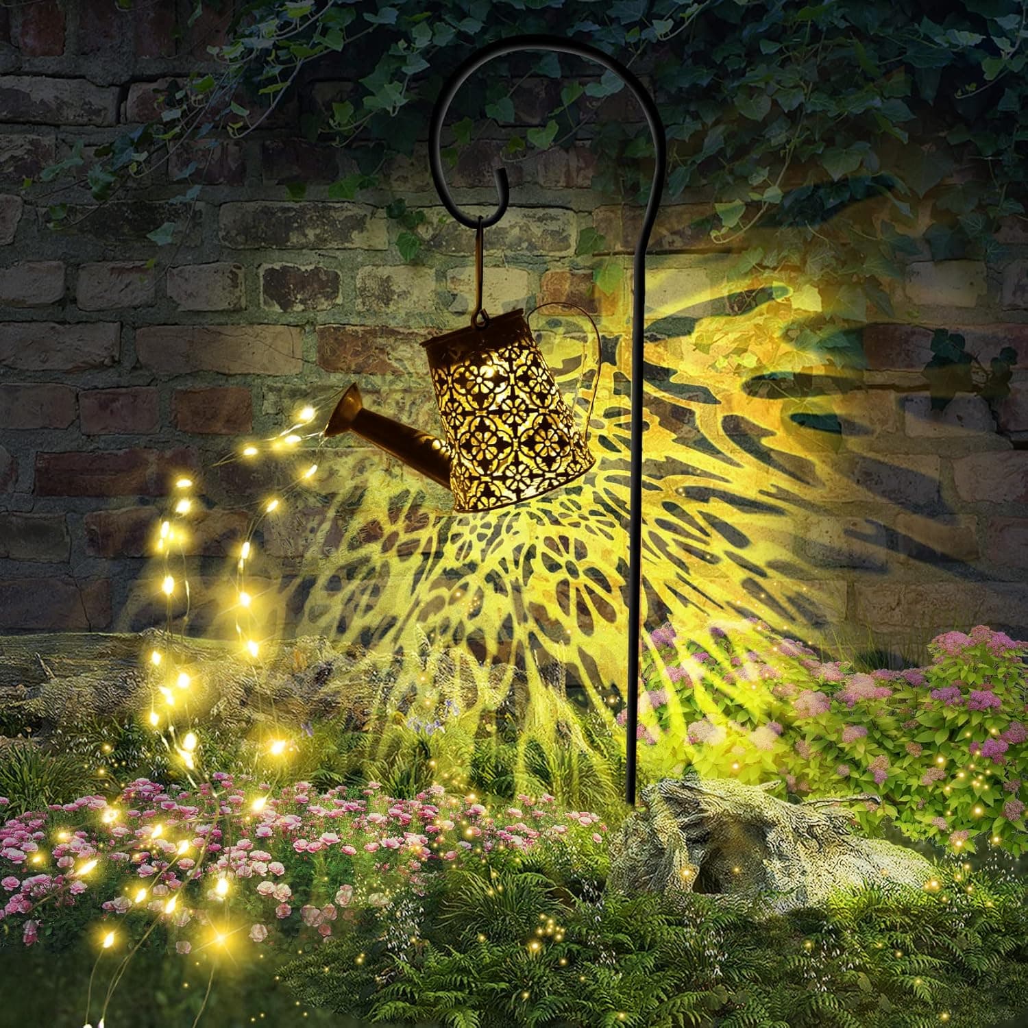 Solar Watering Can with Lights, Hanging Garden Decor Lights, Auto On/Off, IP65 Waterproof Solar Powered, Retro Style Kettle Garden Light, for Yard Garden, Landscape, Patio,Party, Christmas Decoration