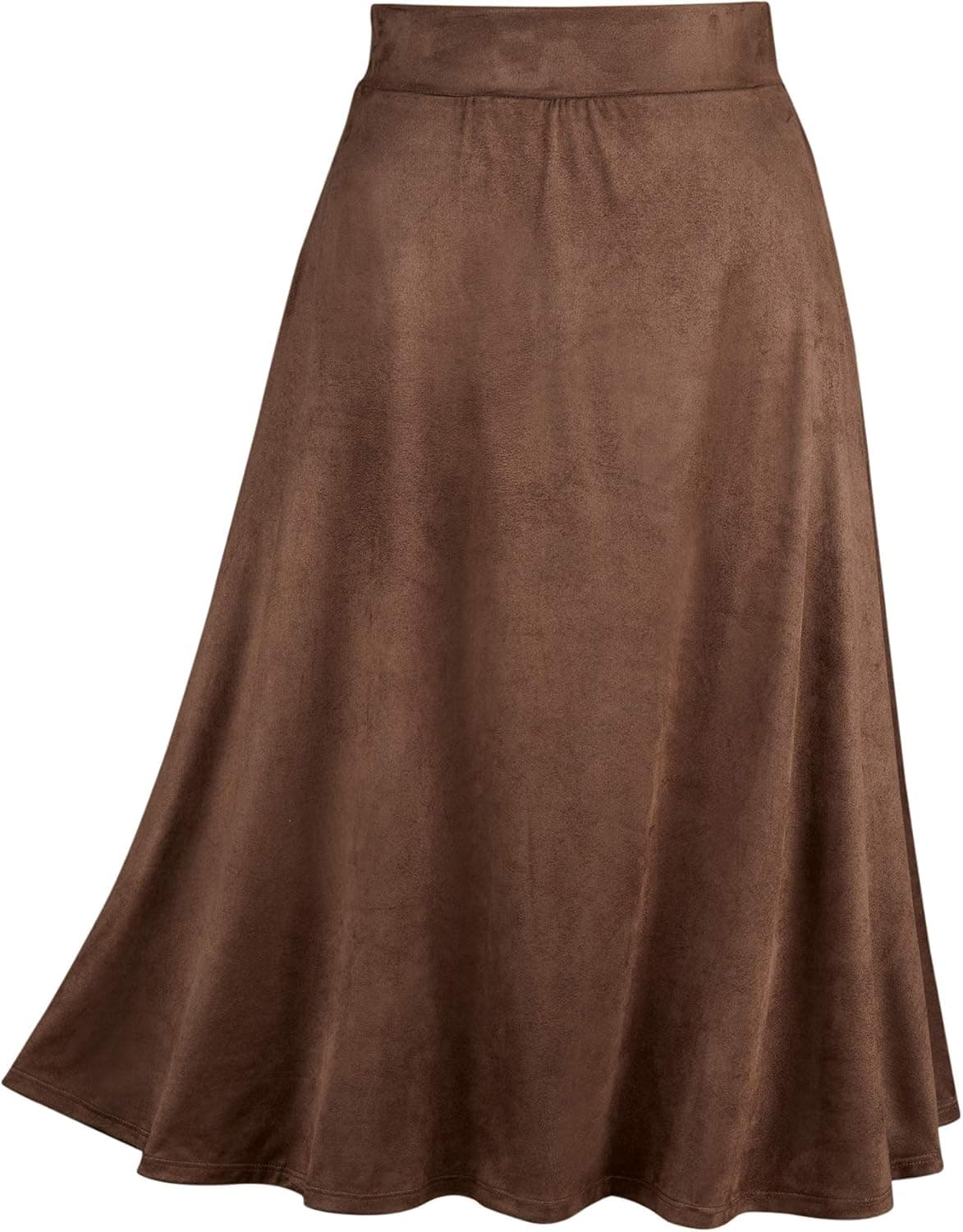 Collections Etc Women's Elasticized Faux Suede Full Sweep Versatile Skirt Burgundy Large