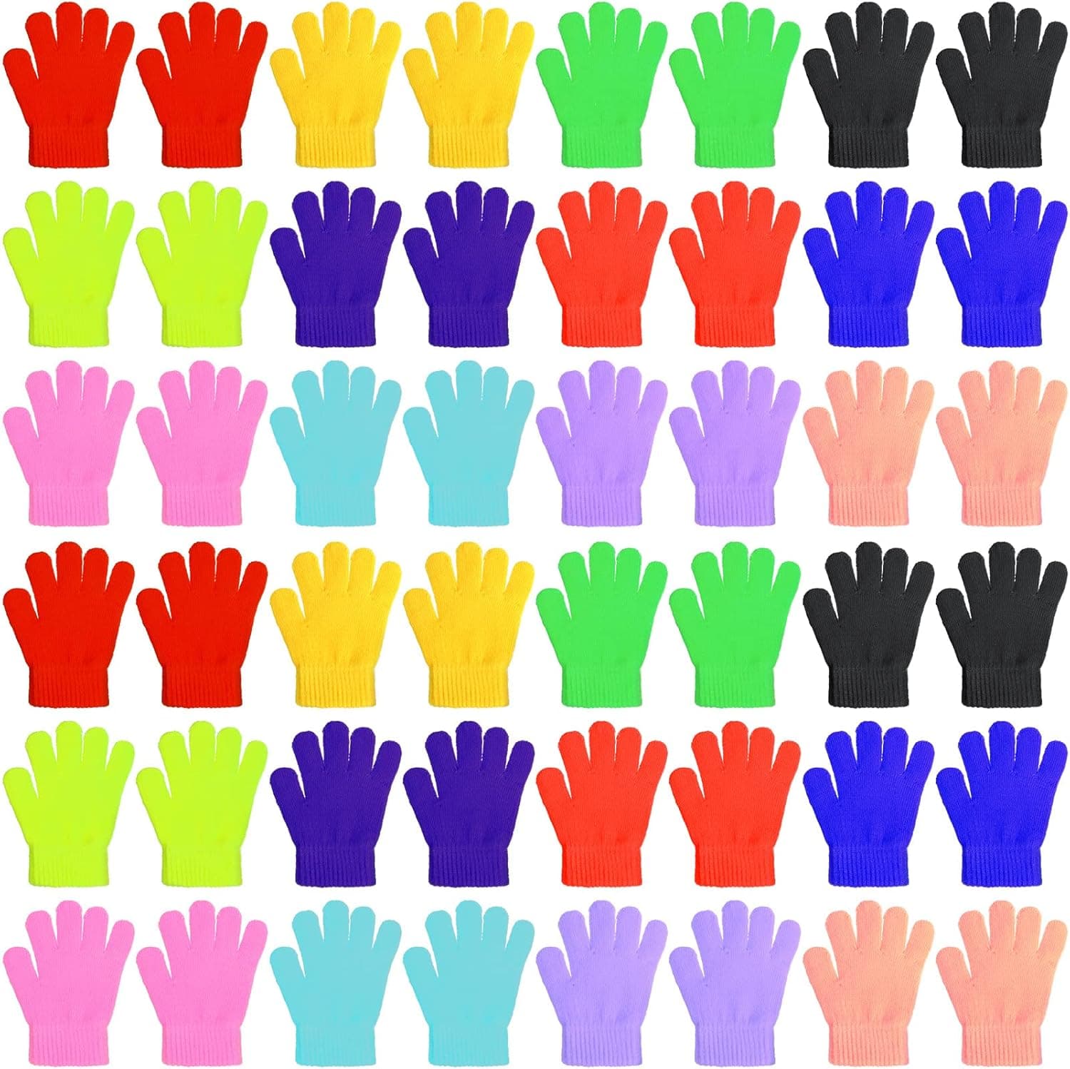 Neer 24 Pairs Kid's Winter Warm Gloves Kids Stretchy Knitted Gloves Winter Finger Kids Mittens for Boys and Girls 7-12 Years, Mixed Colors