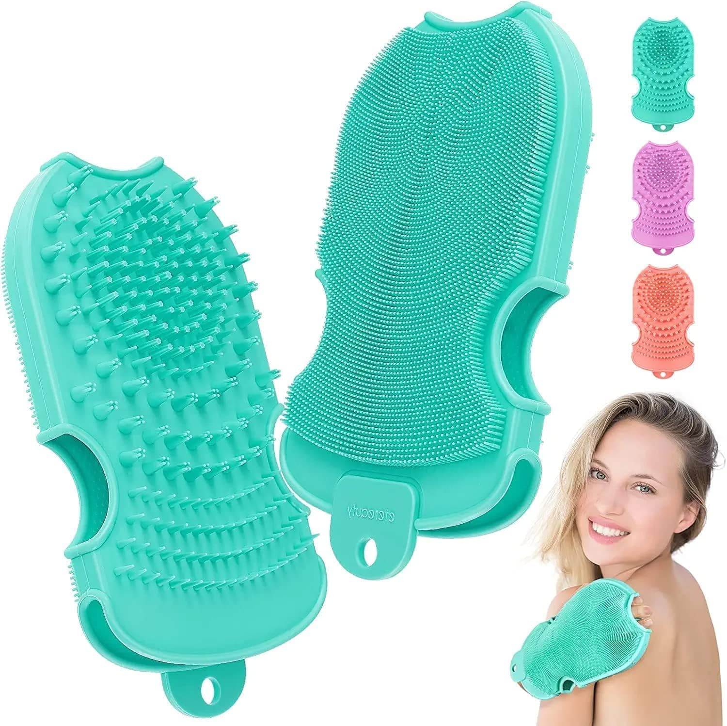 Body Scrubber Back Shower Brush: Silicone Soft Bristle Exfoliating Bath Golve Silicon Scrub Exfoliator for Showering Scrubbing Body Dead Skin Leg Arm Foot Exfoliation Scratcher
