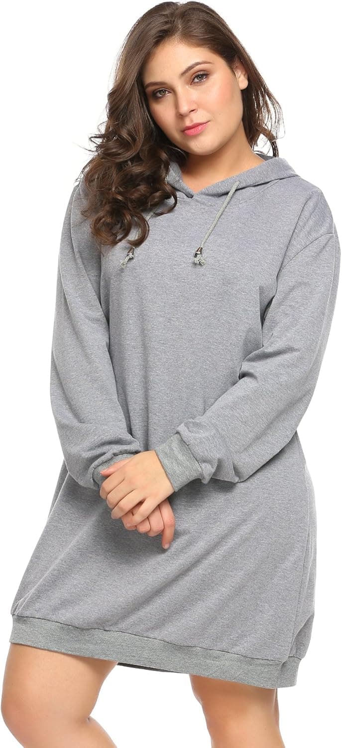 IN'VOLAND Women's Plus Size Long Sleeve Hooded Pullover Sweatshirt Hoodie Dress (16W-24W)