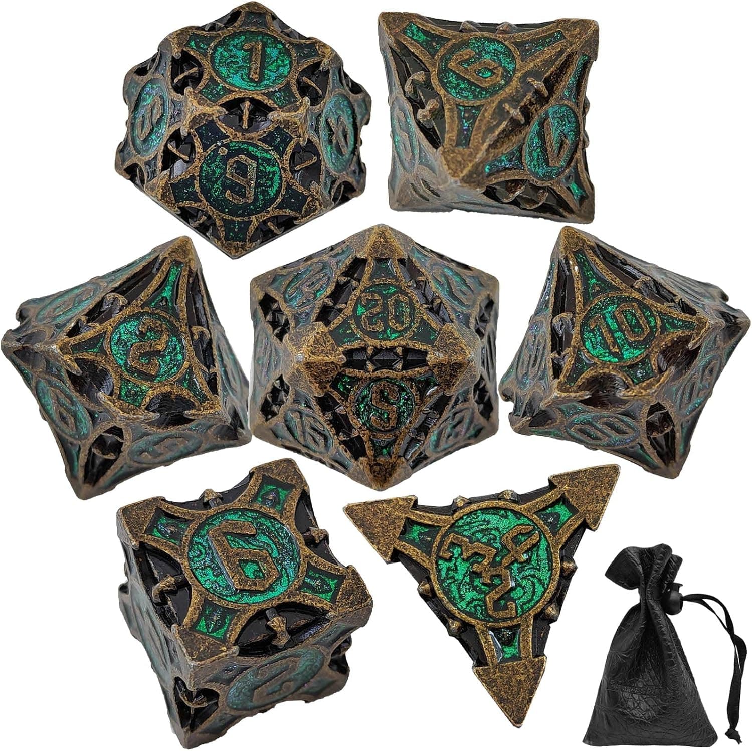 DND Dice Set Metal Polyhedral Dice Set Dungeons and Dragons Dice Large Role Playing Dice D&D Dice MTG RPG Pathfinder D and D Dice Board Games D20 D12 D10 D8 D6 D4 Black Green