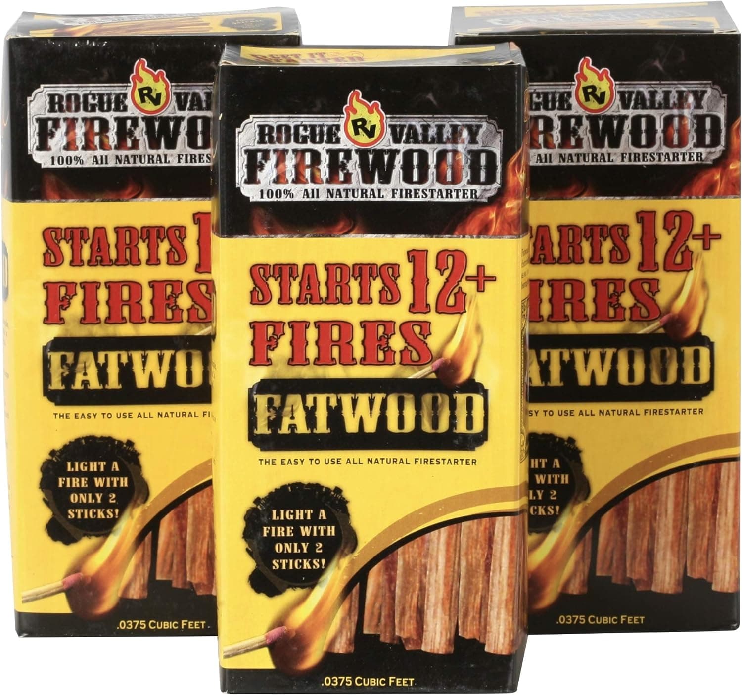 RV Campers All Natural Easy Light Organic Fatwood Fire Starter Sticks - 3 Boxes Start 36+ Fires