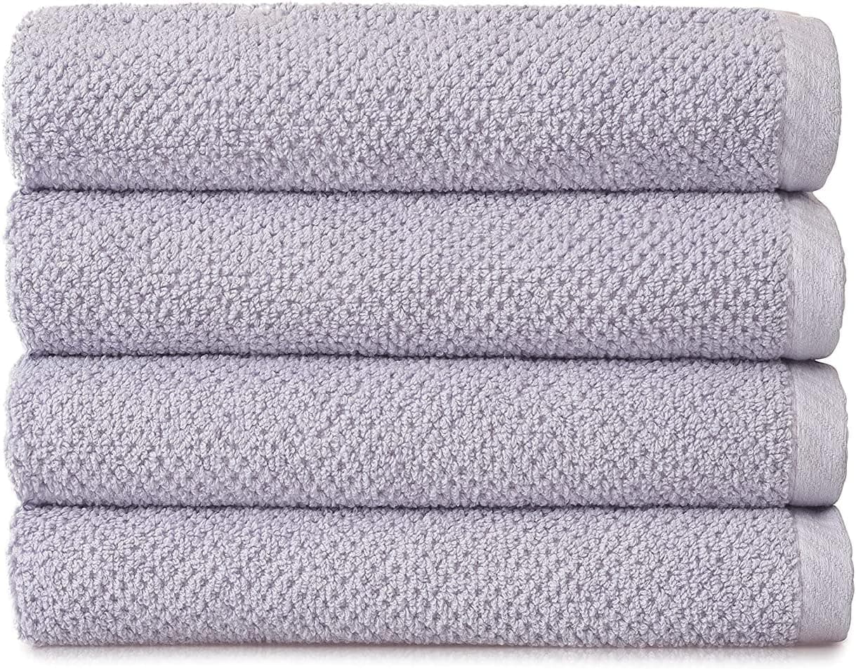 Welhome Franklin Premium | 4 Piece Bath Towel Sets | Popcorn Textured Lilac Bathroom Towels | Hotel & Spa Towels for Bathroom | Soft & Absorbent | 600 GSM 100% Cotton Bath Linen Set | Toallas de Baño