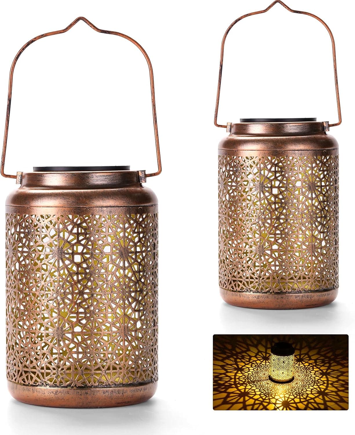 2 Pack Solar Lantern Outdoor Hanging Lights,Metal Design, Garden Lights Waterproof Table Lamp for Patio, Courtyard, Party Decorations