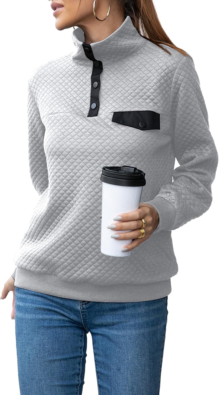 TASAMO Womens Fashion Long Sleeve Plain Casual Ladies Sweatshirts Pullovers Button Down Shirts Tops