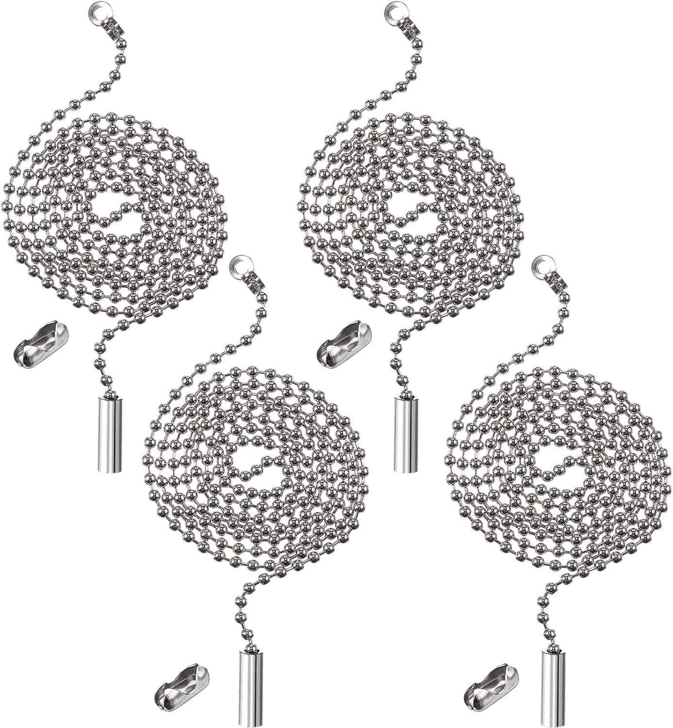 Beaded Pull Chain Extension with Connector for Ceiling Light Fan Chain, 1 Meter Length (4 Packs, Steel Color)