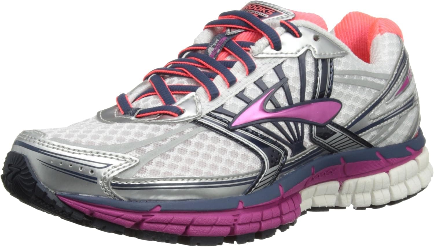 Brooks Women's Adrenaline GTS 14 Running Shoes, Color: White/Fuschia/Midnight, Size: 9.0