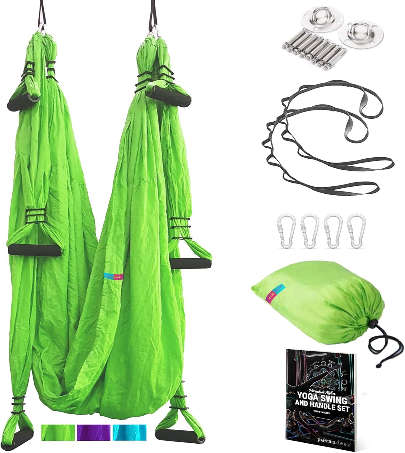 Pavandeep Aerial Yoga Swing Set - Trapeze Yoga Kit - Yoga Hammock and Inversion Sling with Ceiling Mount + Extension Straps - Professional Studio Equipment