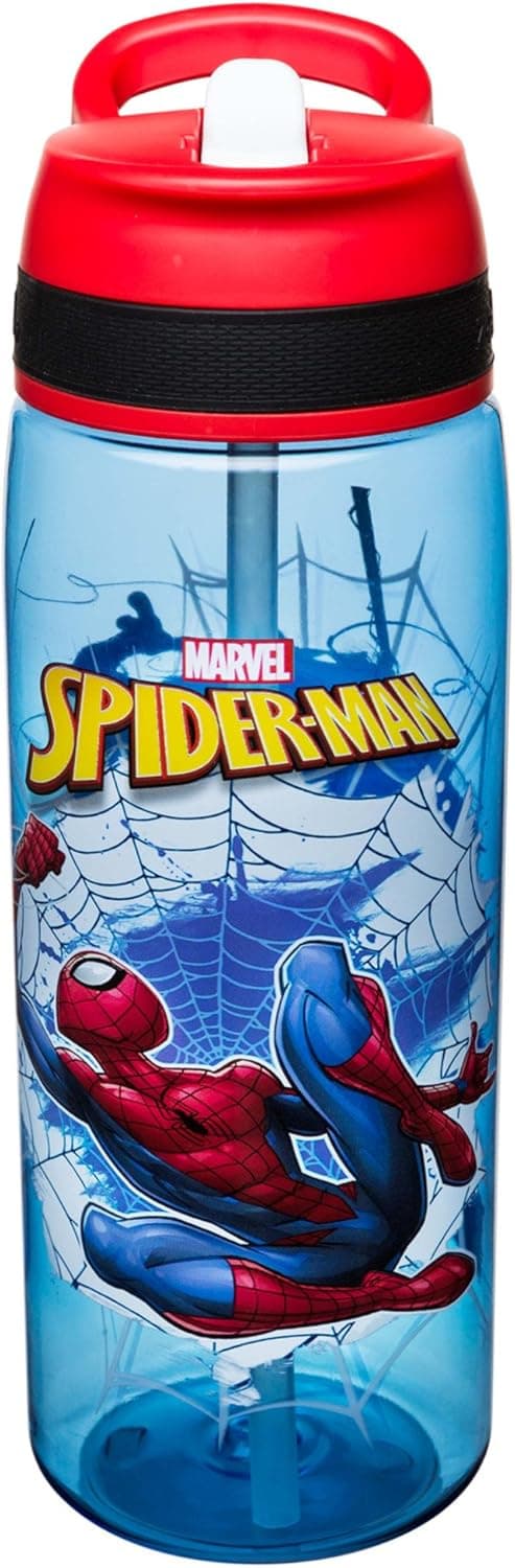 Zak Designs Marvel Spider-Man Plastic Water Bottle with Built-In Carrying Loop and Flip-Up Straw Lid, Made with Durable Materials (25oz, Non-BPA)
