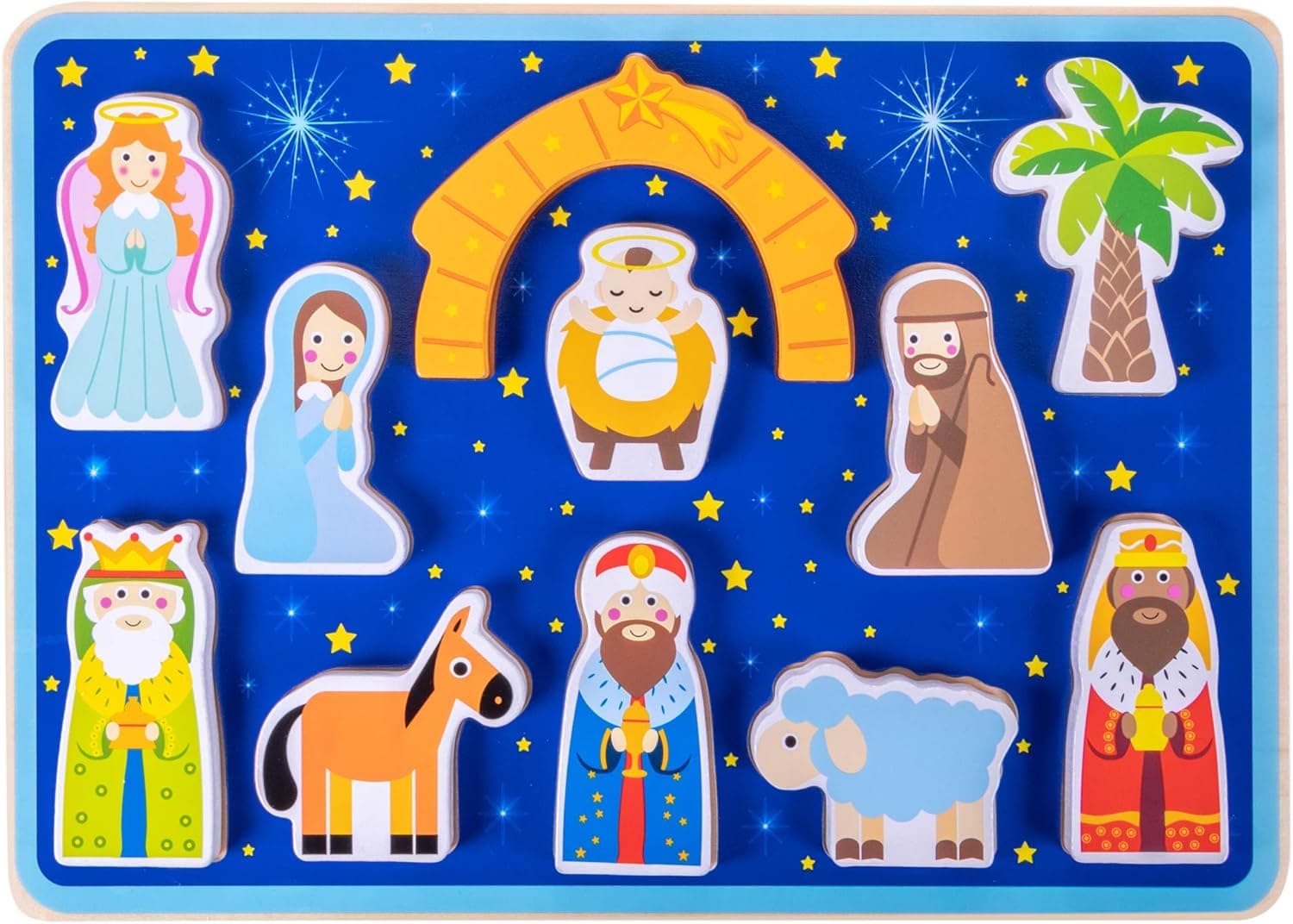 Imagination Generation Nativity Scene Puzzle Board | Wooden Puzzle | Christmas Bible Puzzle | Chunky Puzzle - 11 Pcs