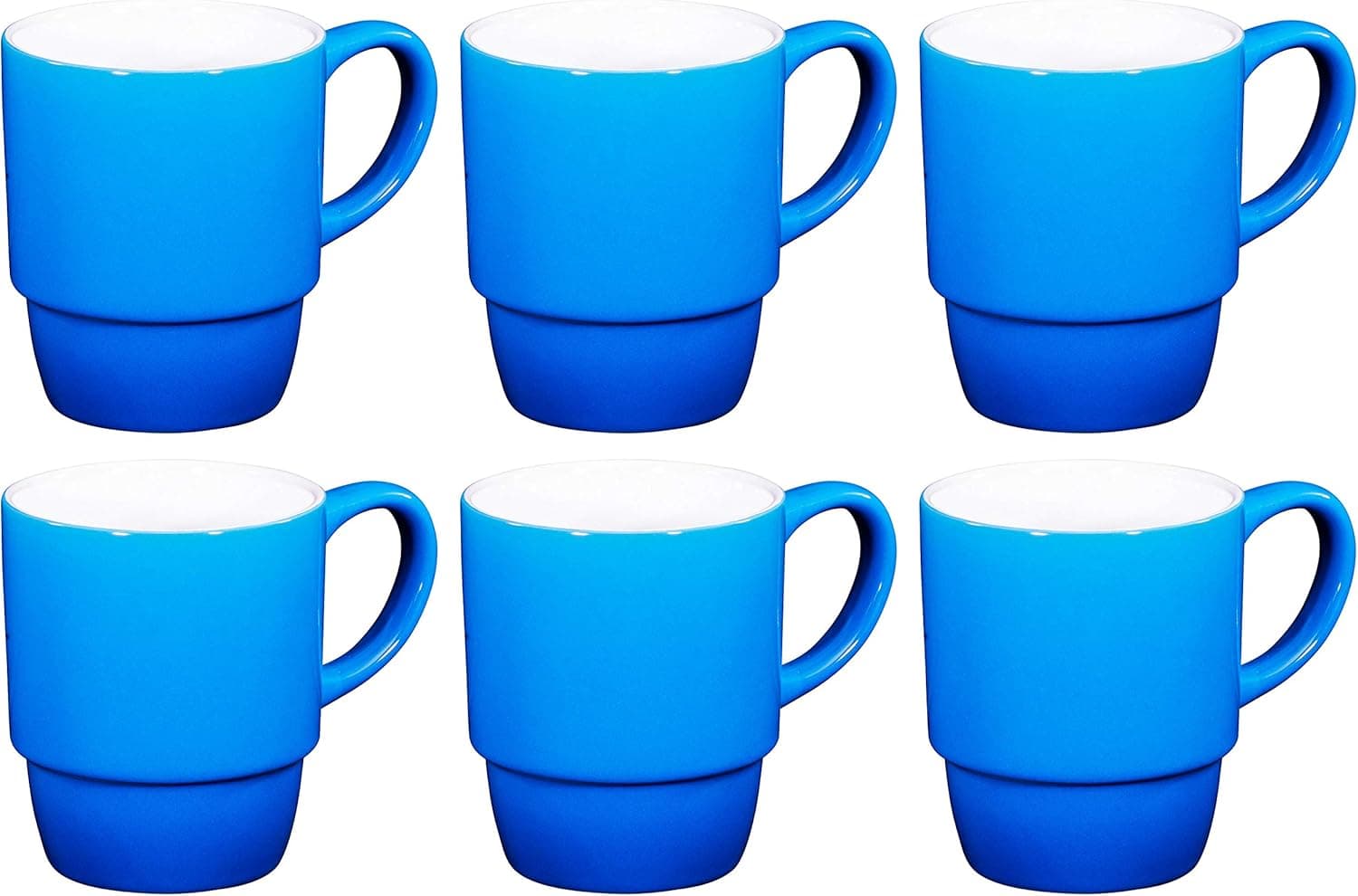 Bruntmor 18 Oz Plain Stacking Coffee Mug Set of 6, Cute 18 Ounce Porcelain Mugcup Set In Gradient Blue, Best Coffee Mug For Your Christmas, Birthday Gift, or DIY Decoration