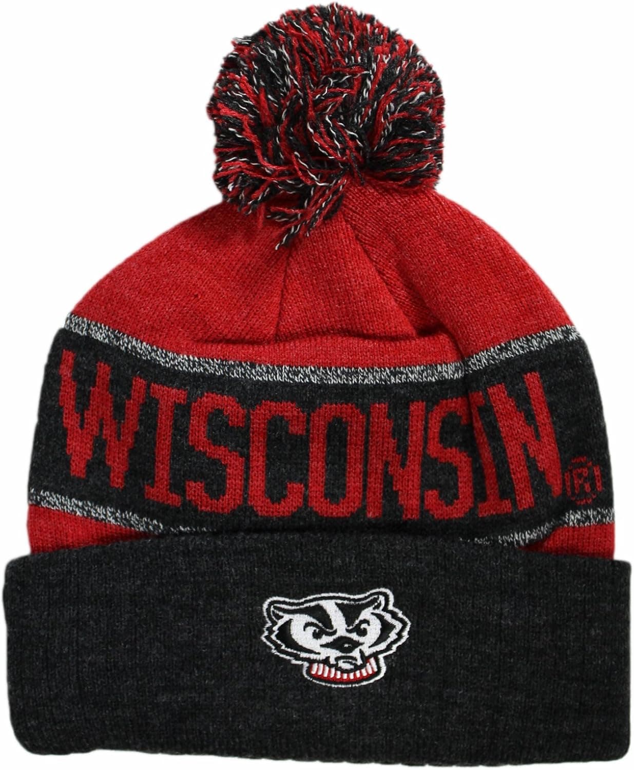 Top of the World Wisconsin Badgers Below Zero Cuffed Pom Knit Beanie Hat/Cap
