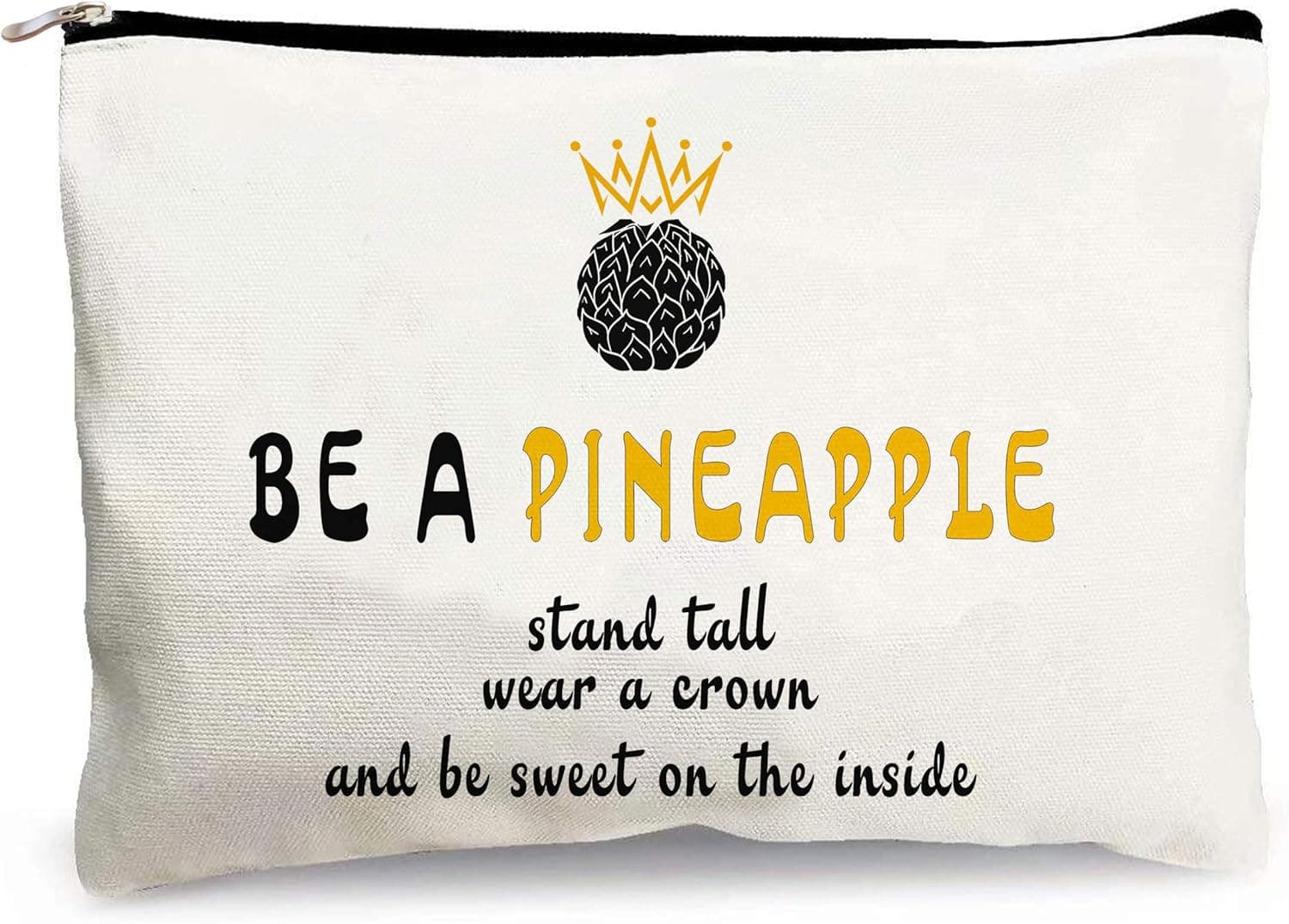 MuaToo Be A Pineapple-Fun Gift Cosmetic Bag for Women,Makeup Bag Cotton Zipper Pouch Gift for Women Girls Sisters Teens Birthday Gift,Commemorative Gift,Retirement Gift-Stand Tall Wear A Crown …