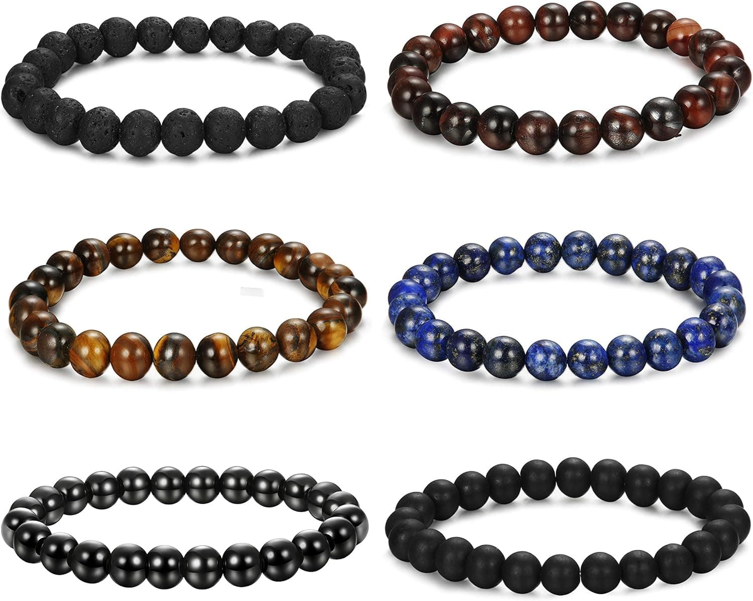 FIBO STEEL 5-6 Pcs 8MM Natural Healing Stone Bracelets for Men Women Beaded Bracelets Elastic