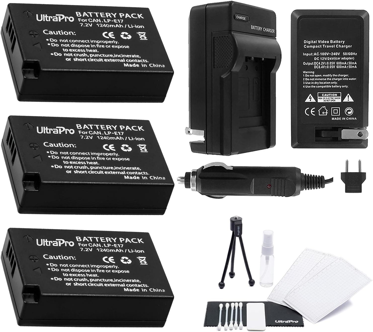 UltraPro 3-Pack LP-E17 High-Capacity Replacement Battery with Rapid Travel Charger Bundle