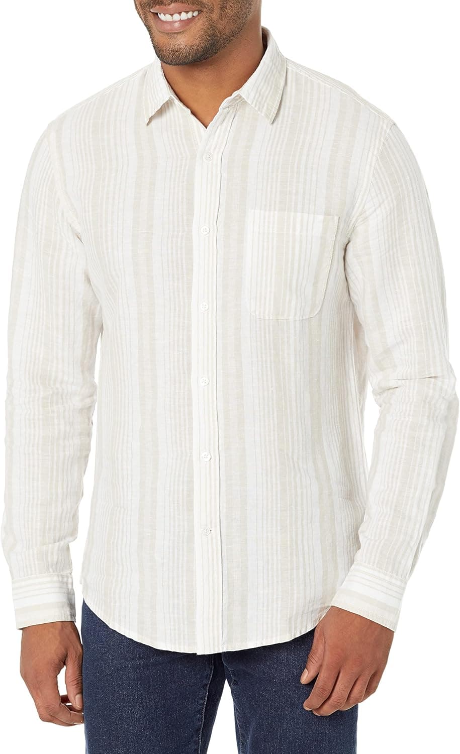 Amazon Essentials Men's Slim-Fit Long-Sleeve Linen Cotton Shirt