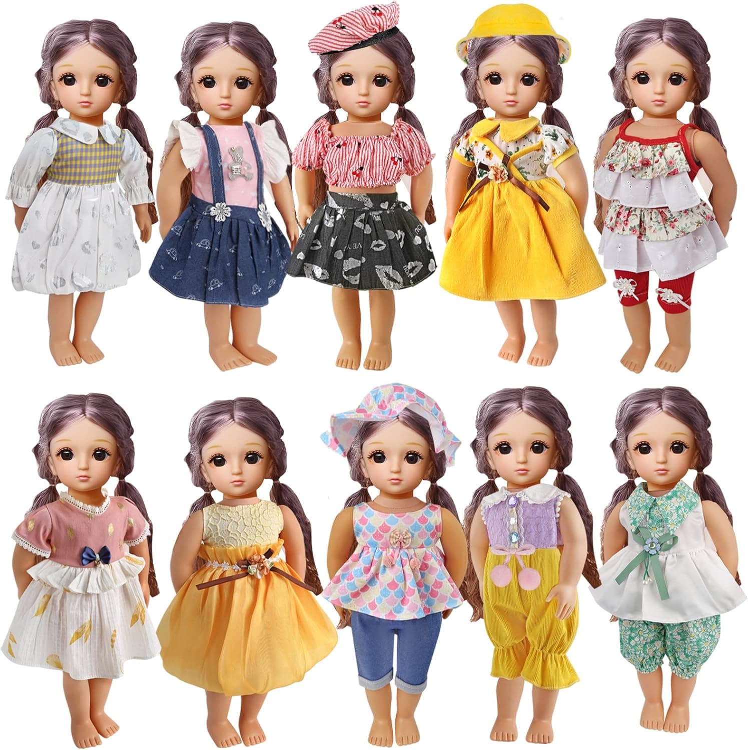 Doll Clothes and Accessories - 10 Sets Doll Clothes Set fits 18 Inch Girl Doll - Fashion Doll Outfits Include Dress Pajamas Swimwear and Hat for Most 18'' Girl Dolls, Gift for Girls
