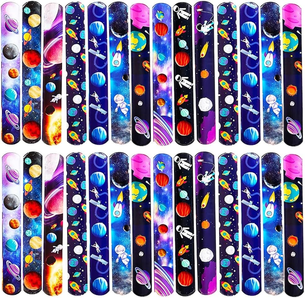 Estimable 48PCS Space Slap Bracelets Bulk, Slap Bands for Kids Boys Girls Toddlers Toys Party Favors Birthday Supplies Classroom Prize Gifts