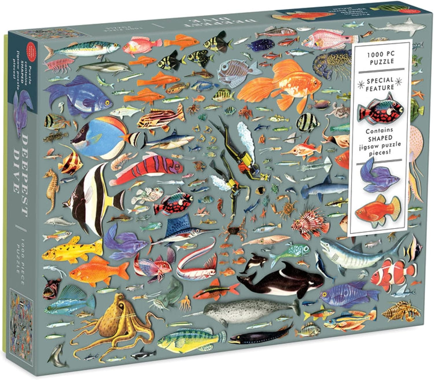 Galison Deepest Dive Puzzle, 1000 Pieces, 27” x 20” – Jigsaw Puzzle Featuring 20 Shaped Puzzle Pieces, Illustration by Ben Gilles – Thick, Sturdy Pieces, Challenging Family Activity, Great Gift Idea