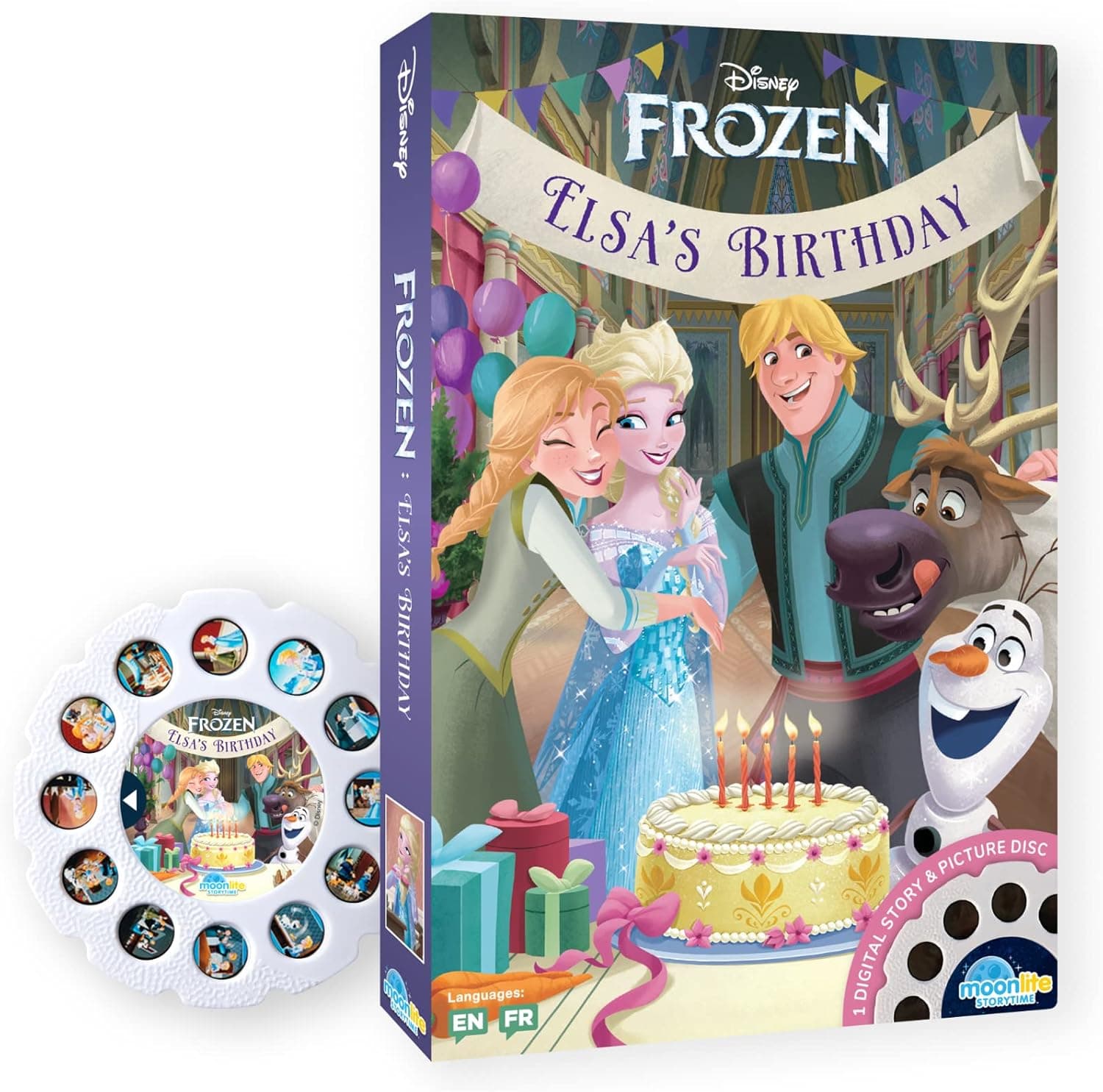 Moonlite Storytime Frozen Elsa’s Birthday Storybook Reel, A Magical Way to Read Together, Digital Story for Projector, Fun Sound Effects, Learning Gifts for Kids Age 1 Year and Up