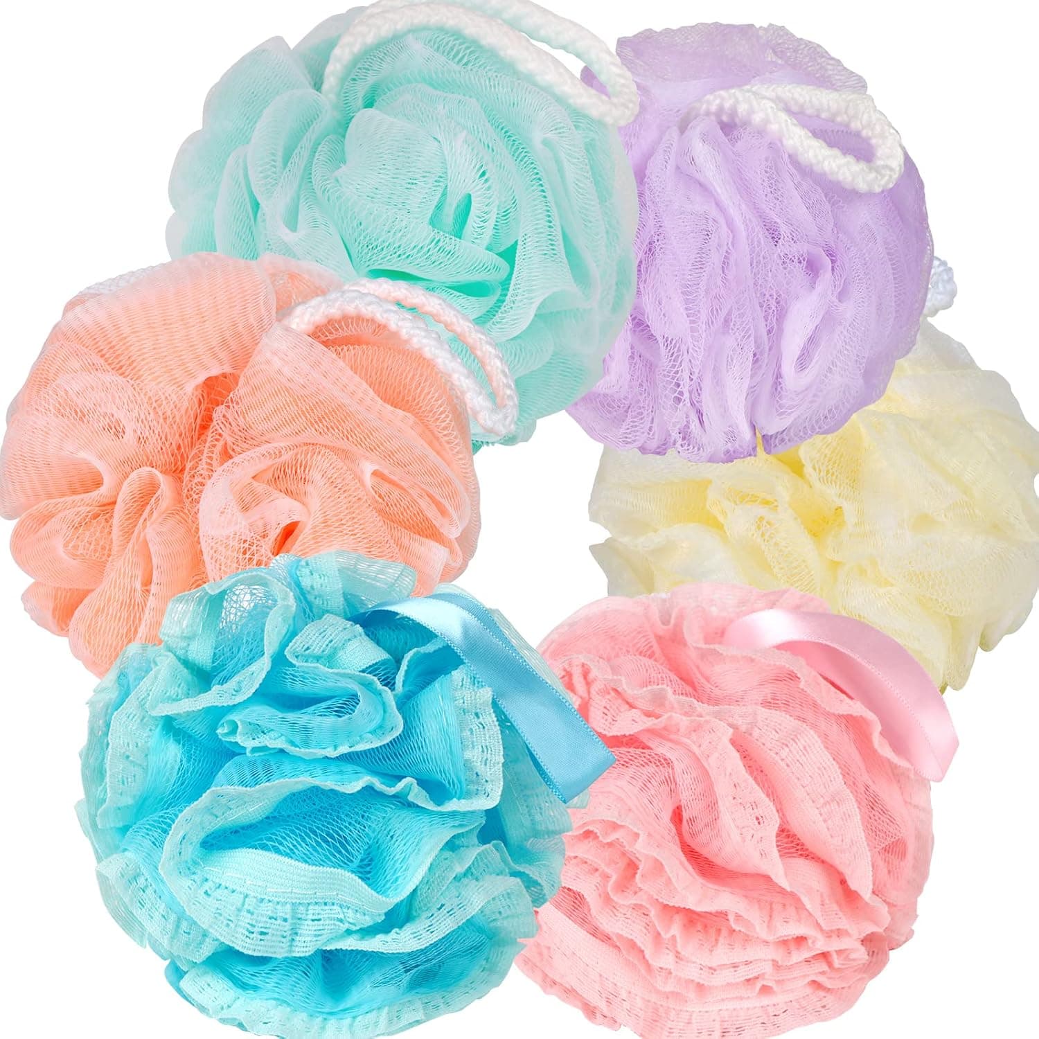 6pcs Bath Loofahs Shower Puff - Bath Loofah Sponges for Shower Loofah Sponge Shower Loofah Bath Puff Body Loofah Bath Sponge Body Sponges for Shower