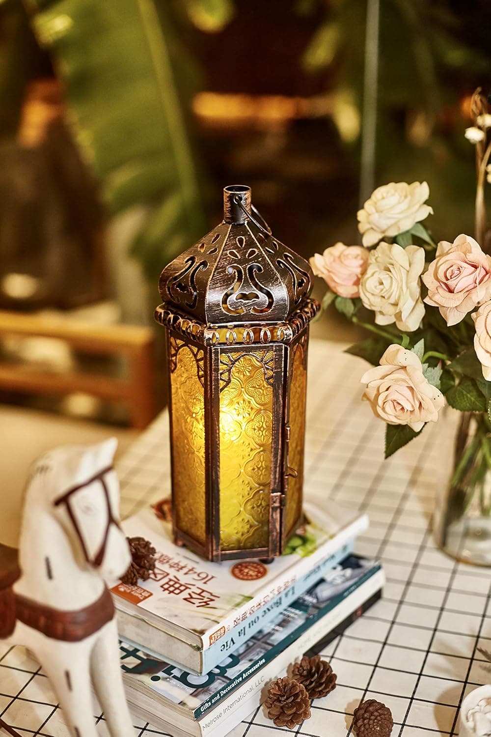 Ninganju Moroccan Style Candle Lantern Decorative for Patio, Indoors/Outdoors, Events, Parties and Weddings (13 Inches Tall)