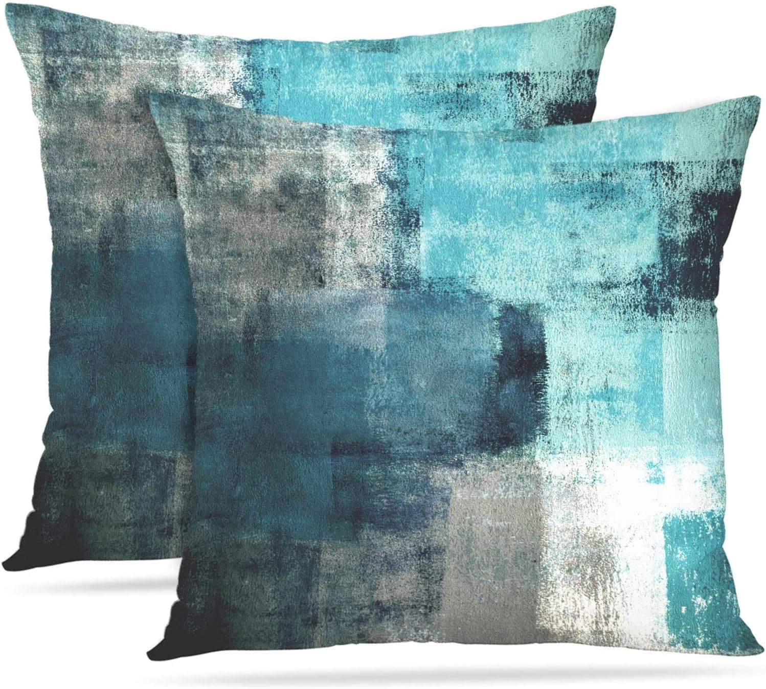 Britimes Throw Pillow Covers Modern Home Art Decor, 20 x 20 Inches Set of 2 Pillow Cases Decorative, Abstract Oil Painting Pillowcases for Bedroom, Cushion Couch Sofa, Living Room, Teal Peacock Blue