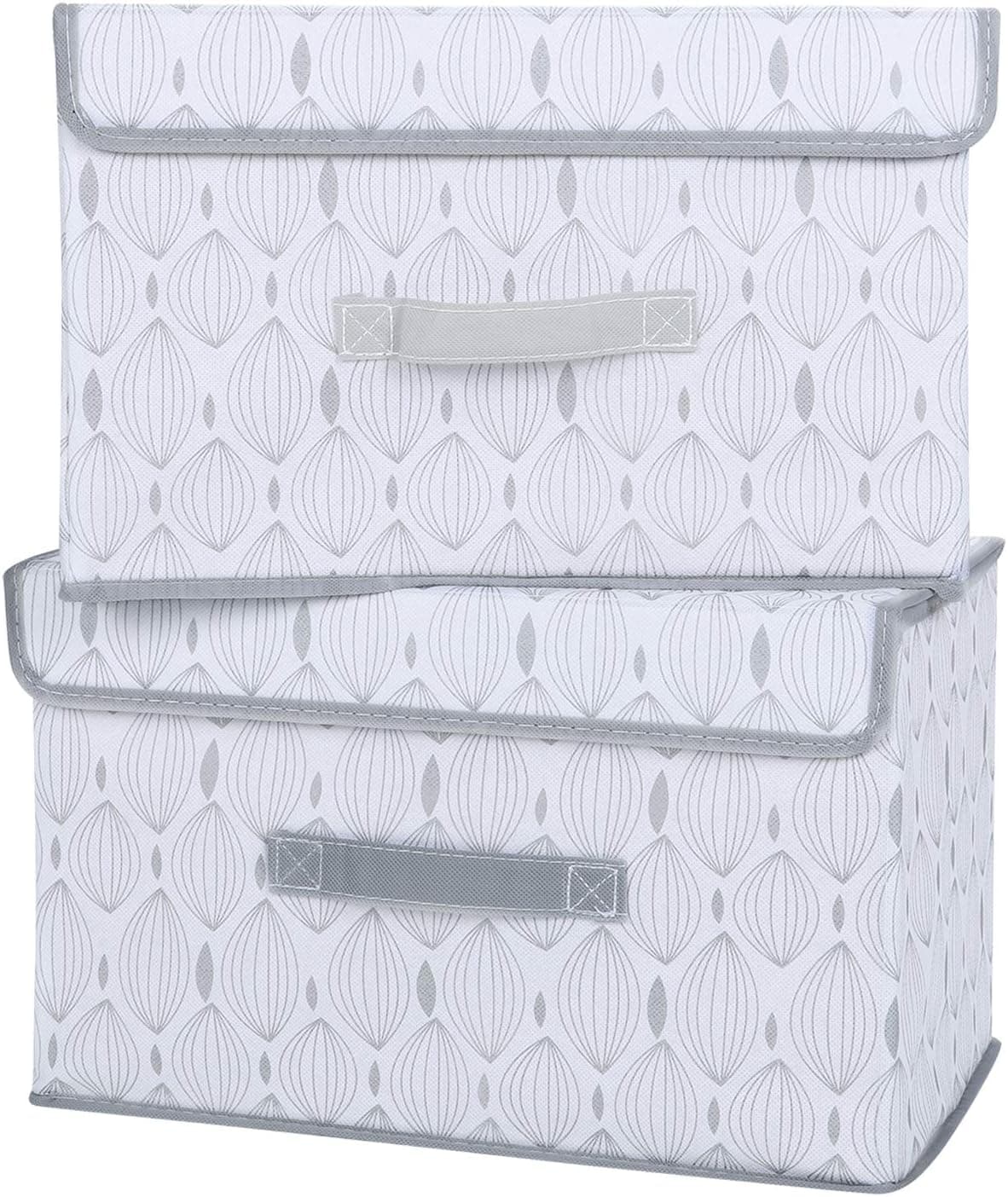 HOKEMP Large Storage Bins with Lids [2-Pack] - Linen Fabric Foldable Storage Box Baskets for Home, Office, Nursery, Closet (Gray Balloon)