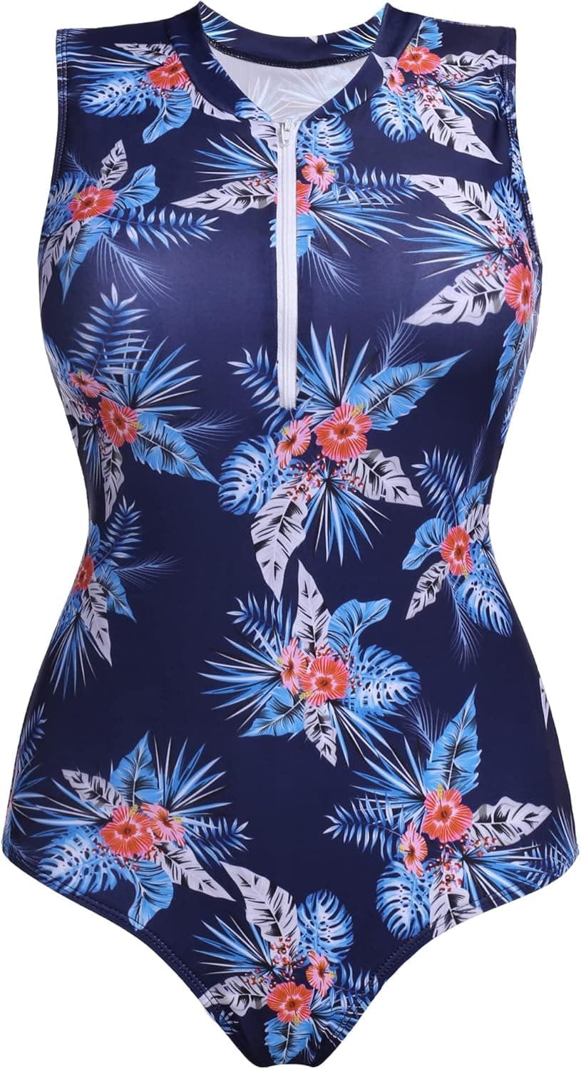 Ekouaer Womens Tummy Control Swimwear Fashion Printed One Piece Swimsuit Slimming Vintage Bathing Suits Red Large