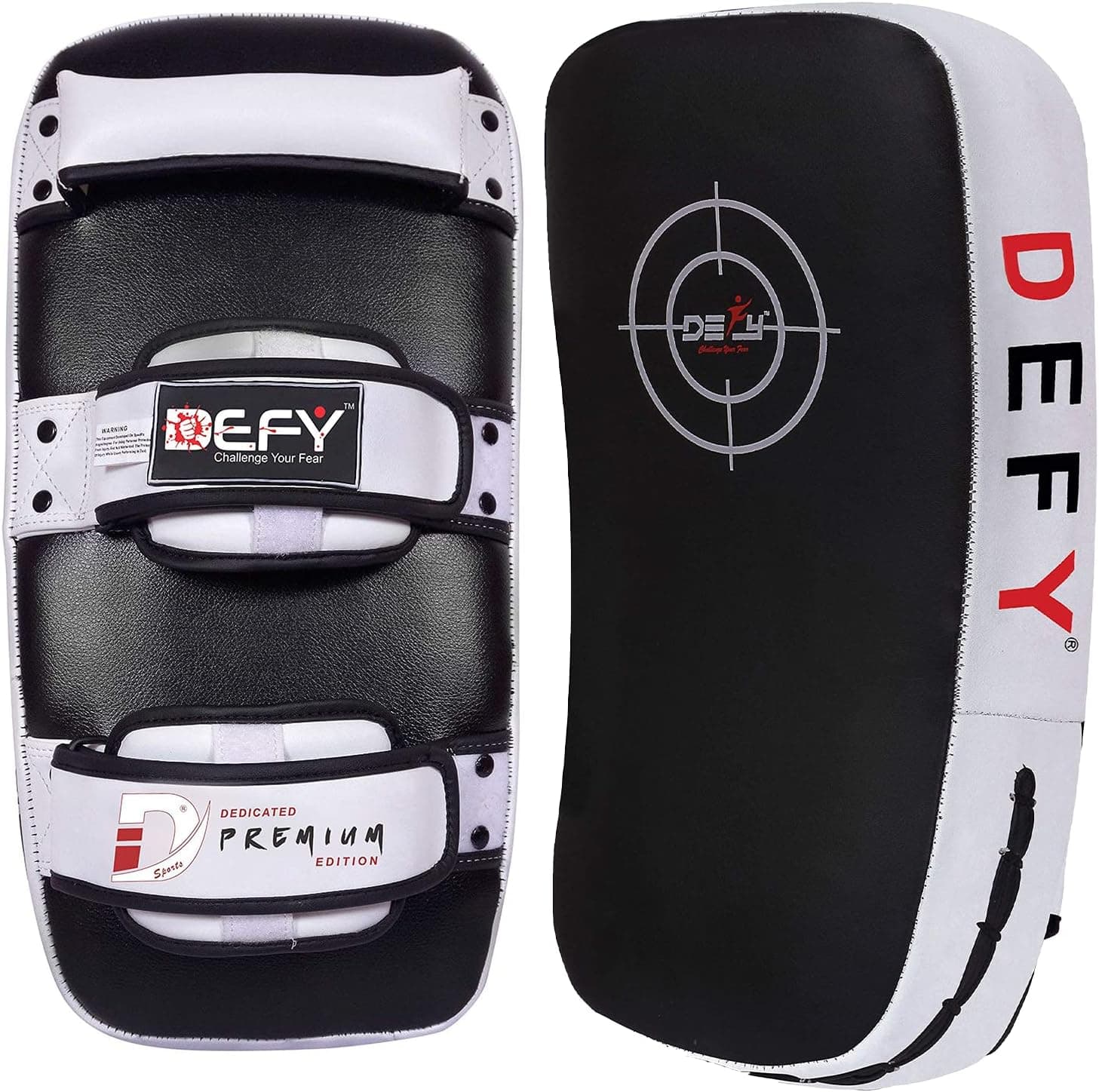 Defy Sports Leather Thai Pads - Strike Curved Karate Pads with Double Layered Buckle Straps - Perfect for Boxing, Karate & MMA Training - Durable & Lightweight Kicking Pads (1 Per Pack)